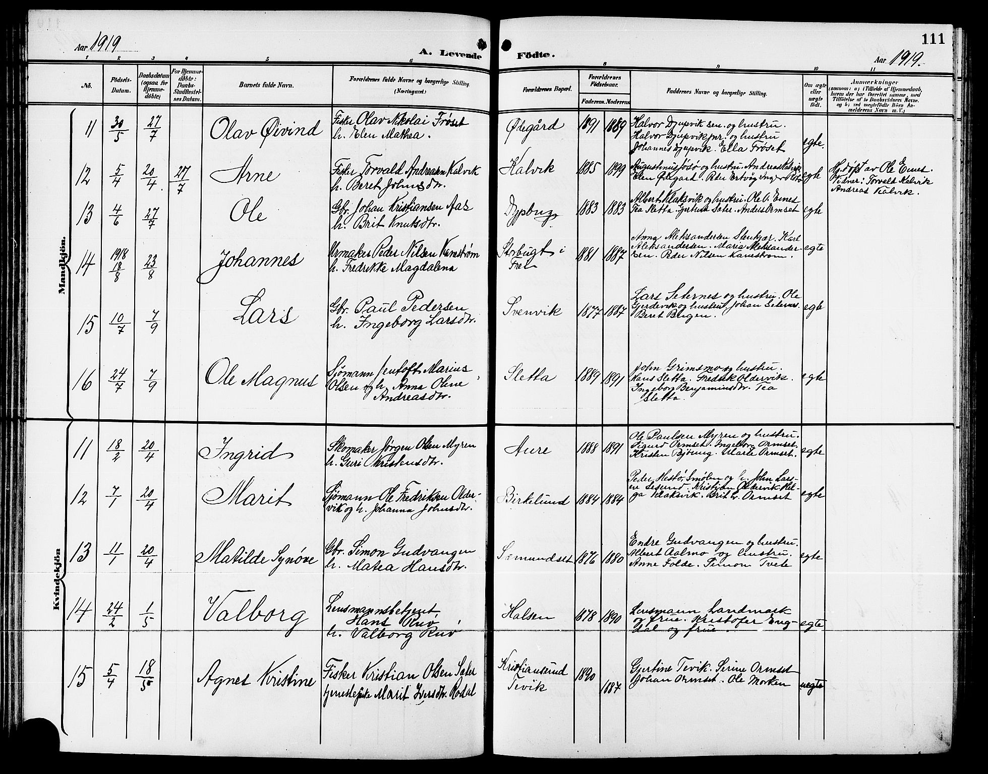 Ministerialprotokoller, klokkerbøker og fødselsregistre - Møre og Romsdal, AV/SAT-A-1454/578/L0910: Klokkerbok nr. 578C03, 1900-1921, s. 111