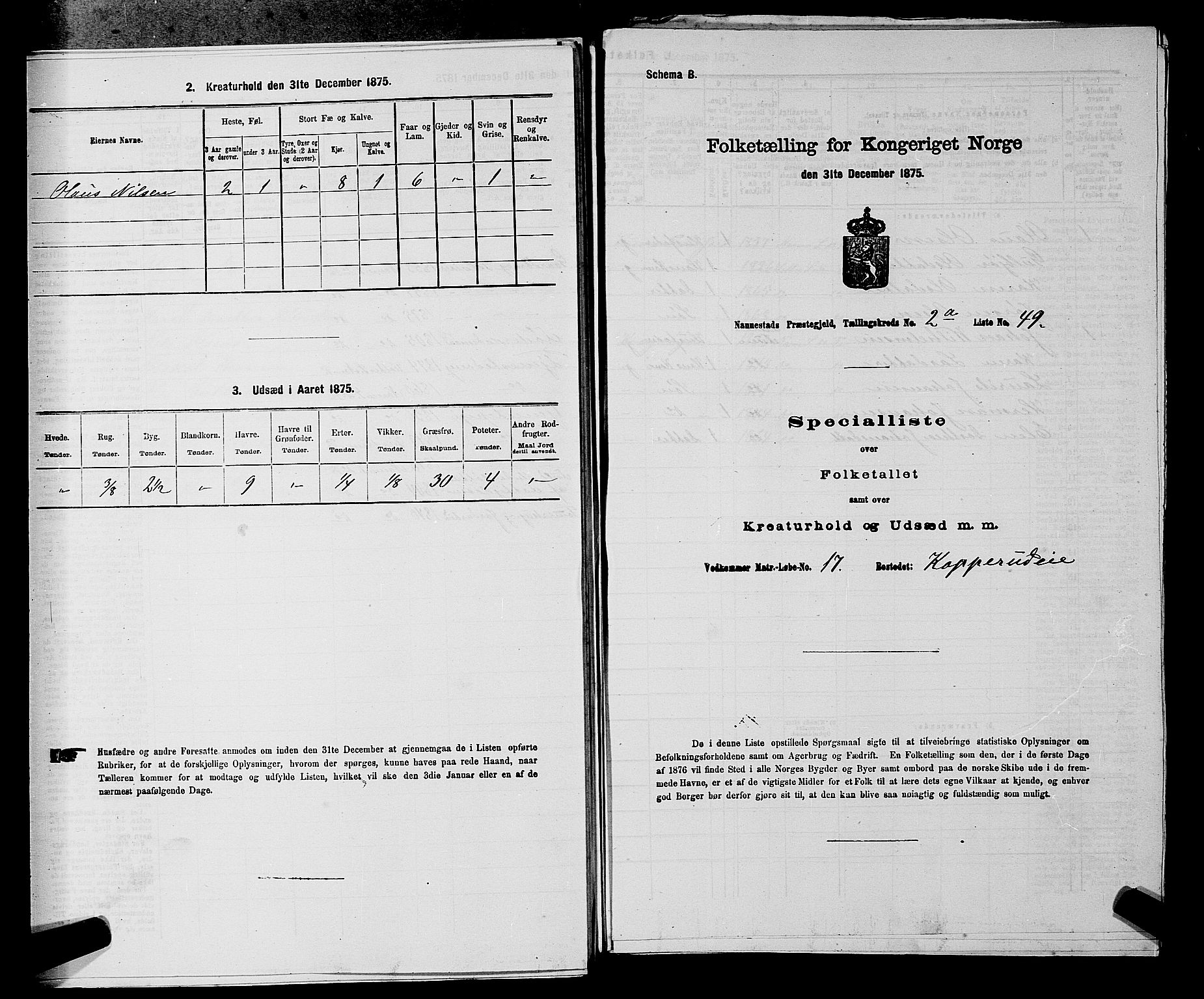 RA, Folketelling 1875 for 0238P Nannestad prestegjeld, 1875, s. 305