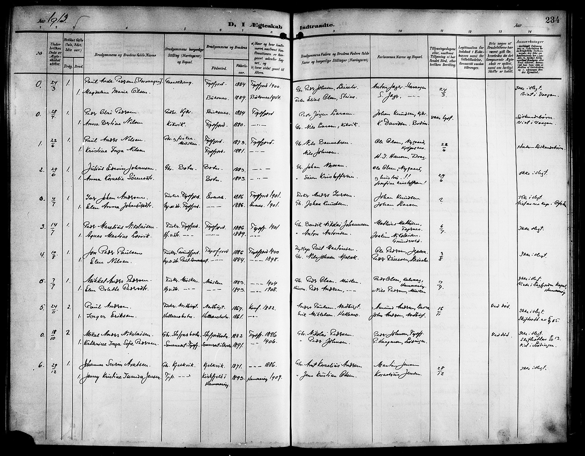 Ministerialprotokoller, klokkerbøker og fødselsregistre - Nordland, SAT/A-1459/861/L0877: Klokkerbok nr. 861C03, 1903-1919, s. 234