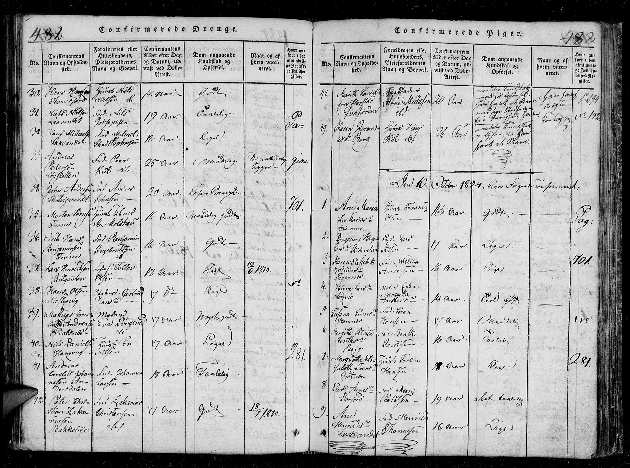 Tromsø sokneprestkontor/stiftsprosti/domprosti, AV/SATØ-S-1343/G/Gb/L0001klokker: Klokkerbok nr. 1, 1821-1833, s. 482-483