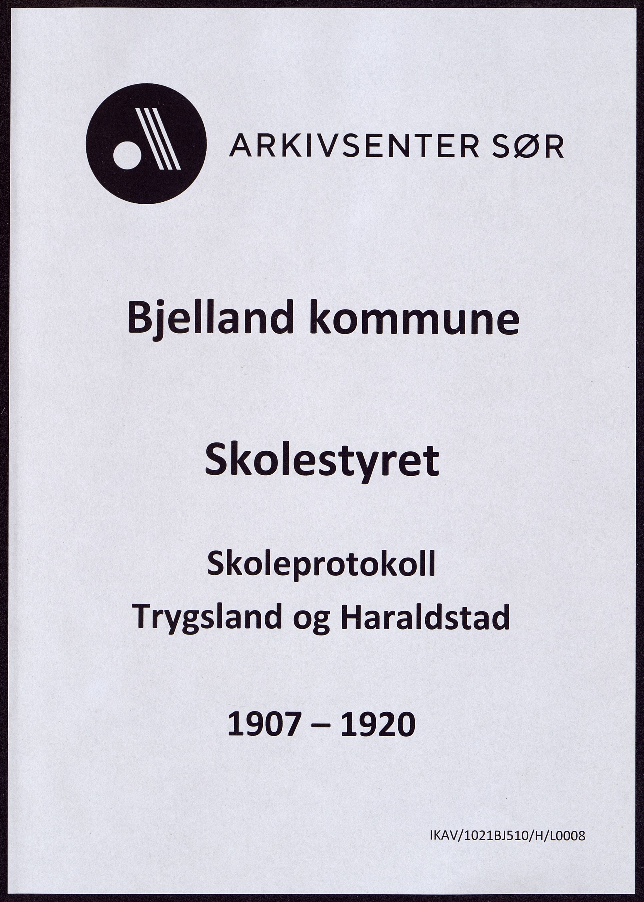 Bjelland kommune - Skolestyret, IKAV/1021BJ510/H/L0008: Skoleprotokoll, Trygsland og Haraldstad, 1907-1920