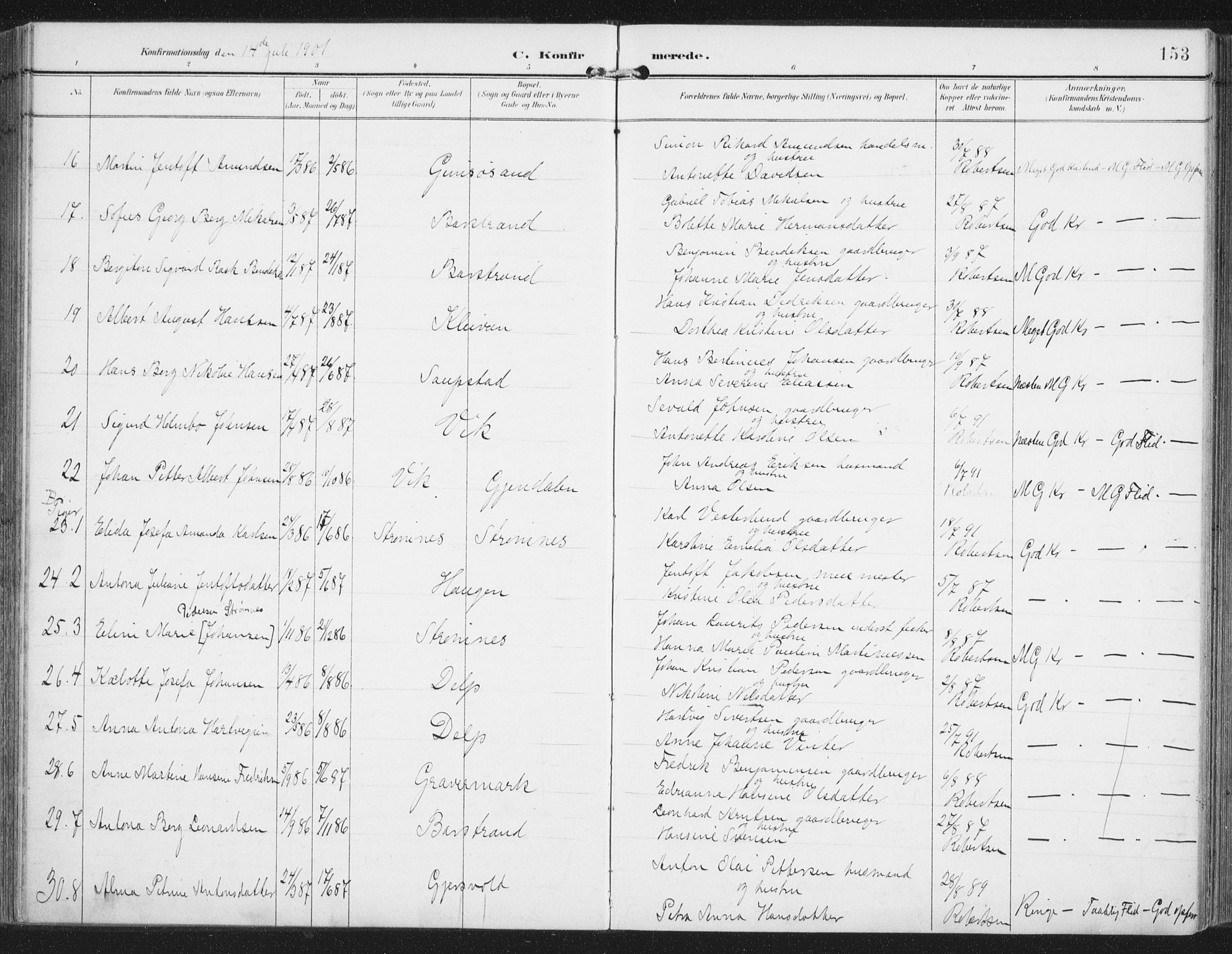 Ministerialprotokoller, klokkerbøker og fødselsregistre - Nordland, AV/SAT-A-1459/876/L1098: Ministerialbok nr. 876A04, 1896-1915, s. 153