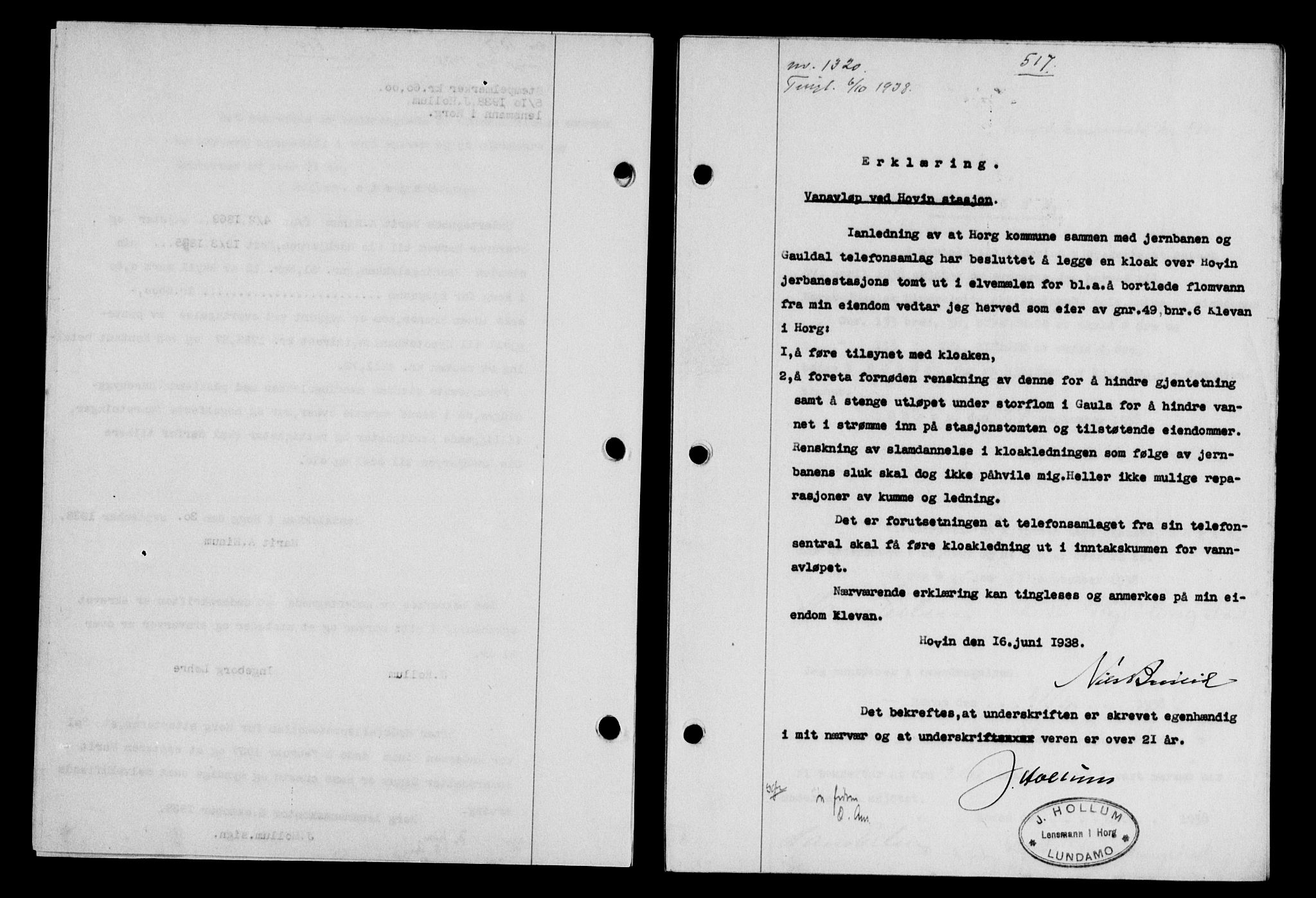 Gauldal sorenskriveri, SAT/A-0014/1/2/2C/L0049: Pantebok nr. 53, 1938-1938, Dagboknr: 1320/1938