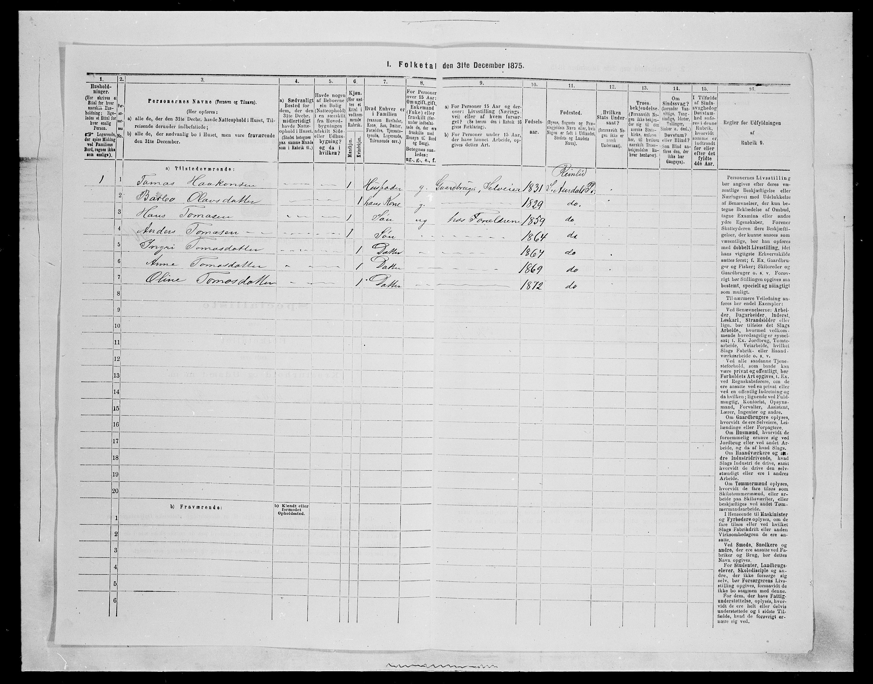 SAH, Folketelling 1875 for 0540P Sør-Aurdal prestegjeld, 1875, s. 406