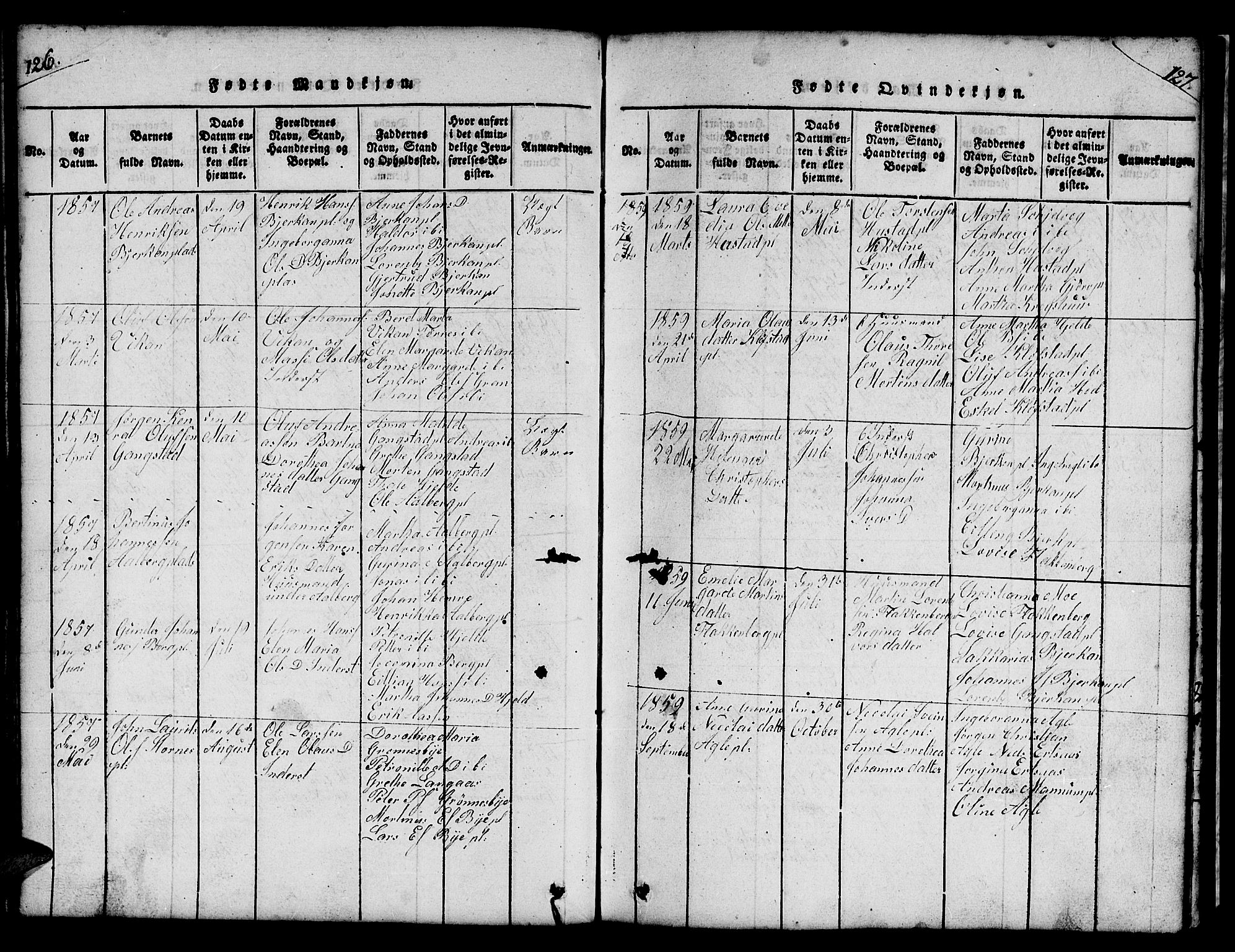 Ministerialprotokoller, klokkerbøker og fødselsregistre - Nord-Trøndelag, AV/SAT-A-1458/732/L0317: Klokkerbok nr. 732C01, 1816-1881, s. 126-127