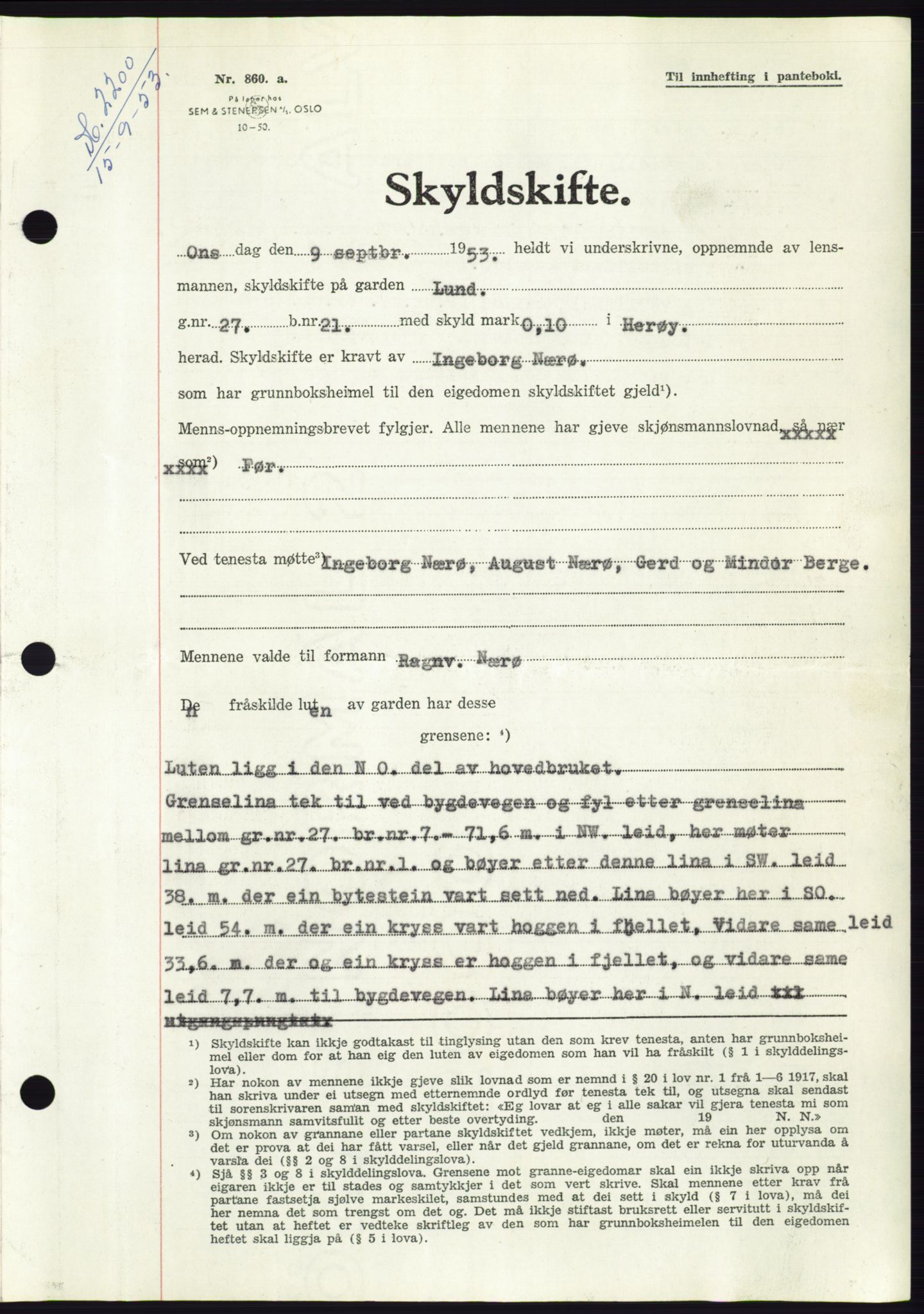 Søre Sunnmøre sorenskriveri, AV/SAT-A-4122/1/2/2C/L0095: Pantebok nr. 21A, 1953-1953, Dagboknr: 2200/1953