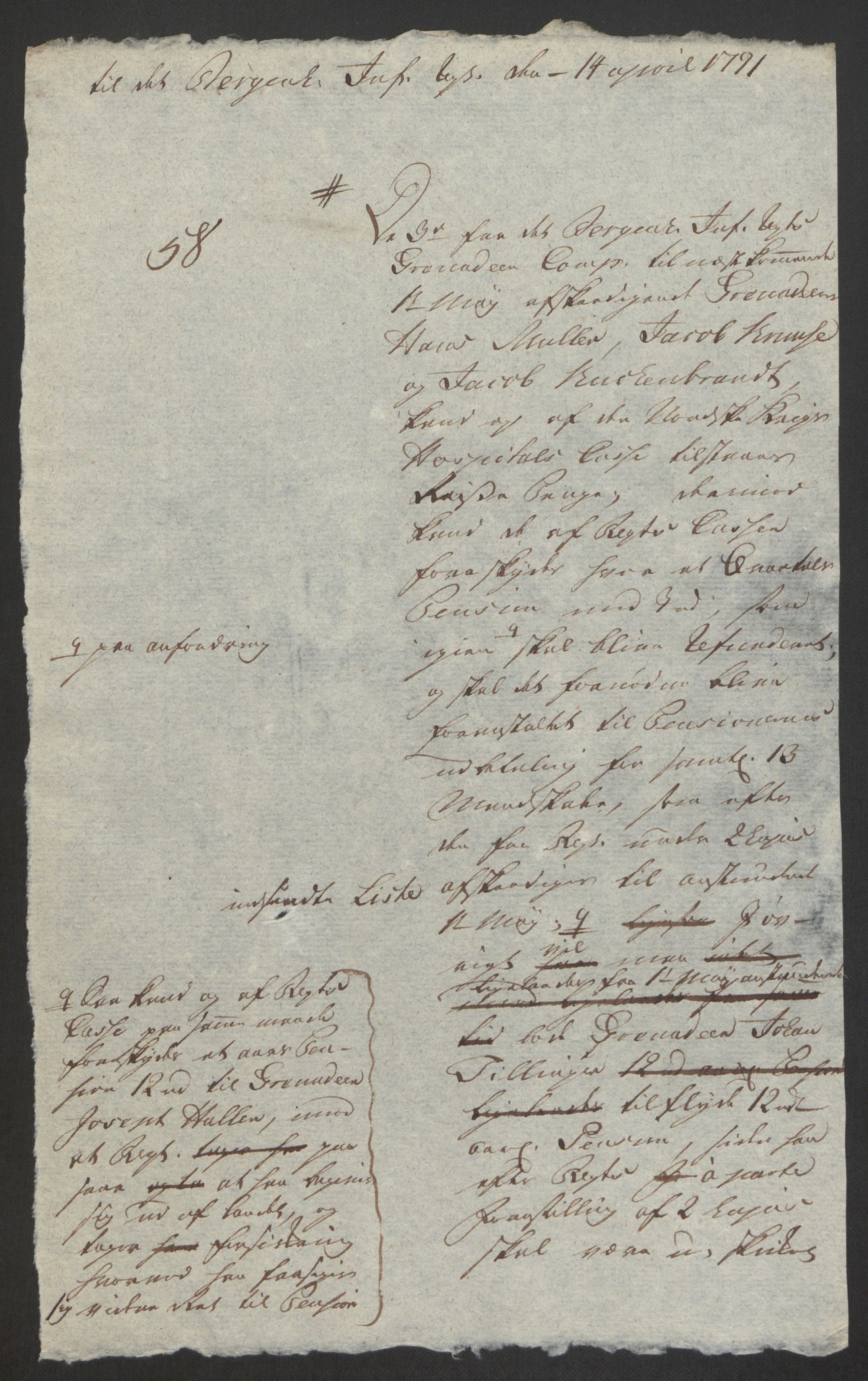 Forsvaret, Den norske kvesthuskasse/krigshospitalkasse, AV/RA-RAFA-1887/F/Fa/L0008: Konsepter, 1790-1793, s. 457