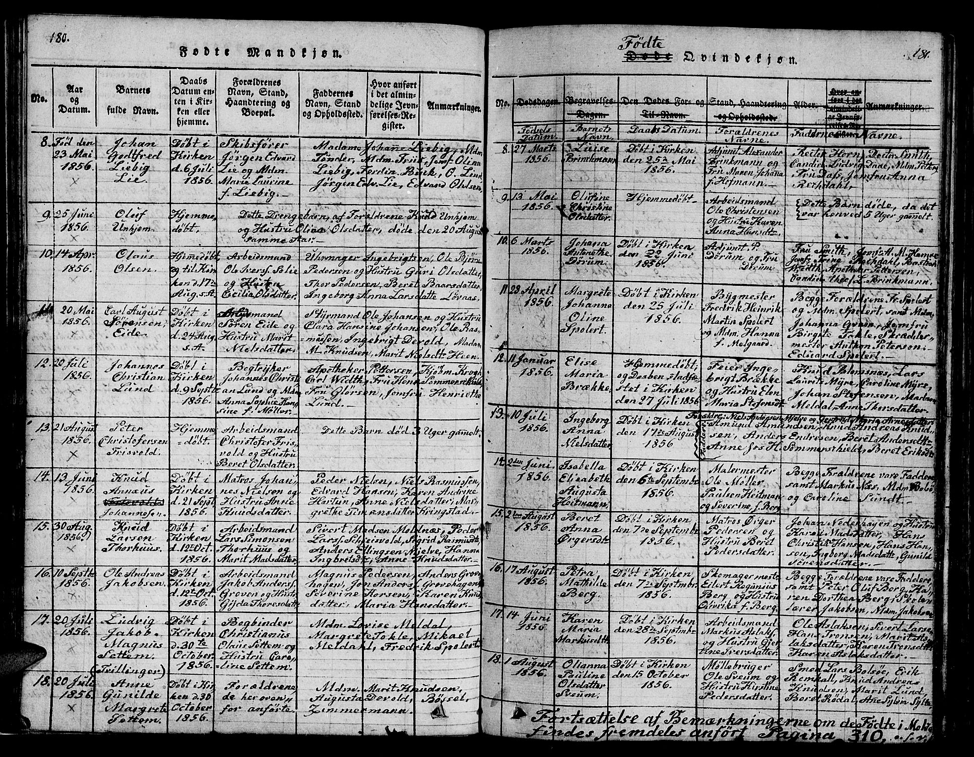 Ministerialprotokoller, klokkerbøker og fødselsregistre - Møre og Romsdal, SAT/A-1454/558/L0700: Klokkerbok nr. 558C01, 1818-1868, s. 180-181