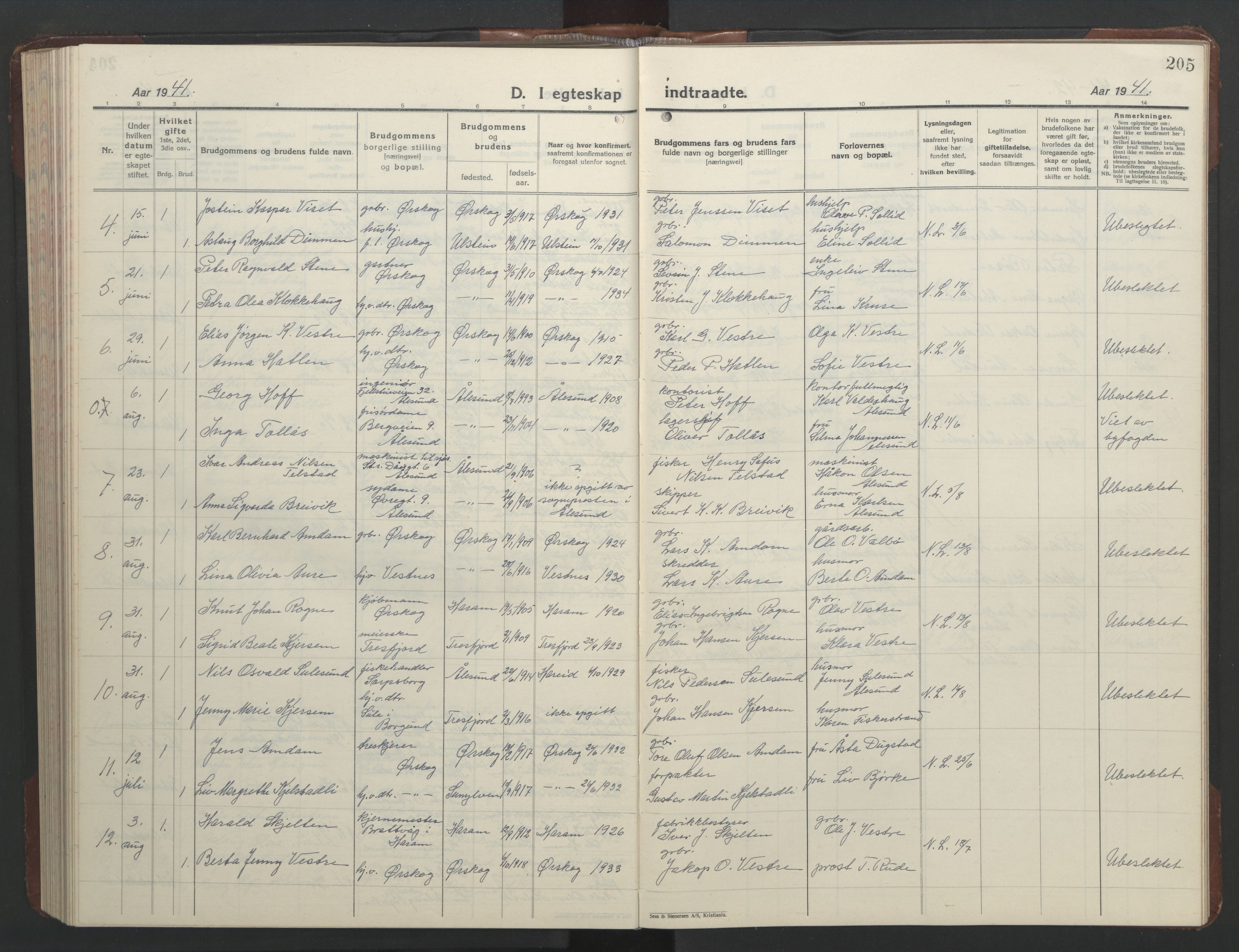 Ministerialprotokoller, klokkerbøker og fødselsregistre - Møre og Romsdal, SAT/A-1454/522/L0329: Klokkerbok nr. 522C08, 1926-1951, s. 205