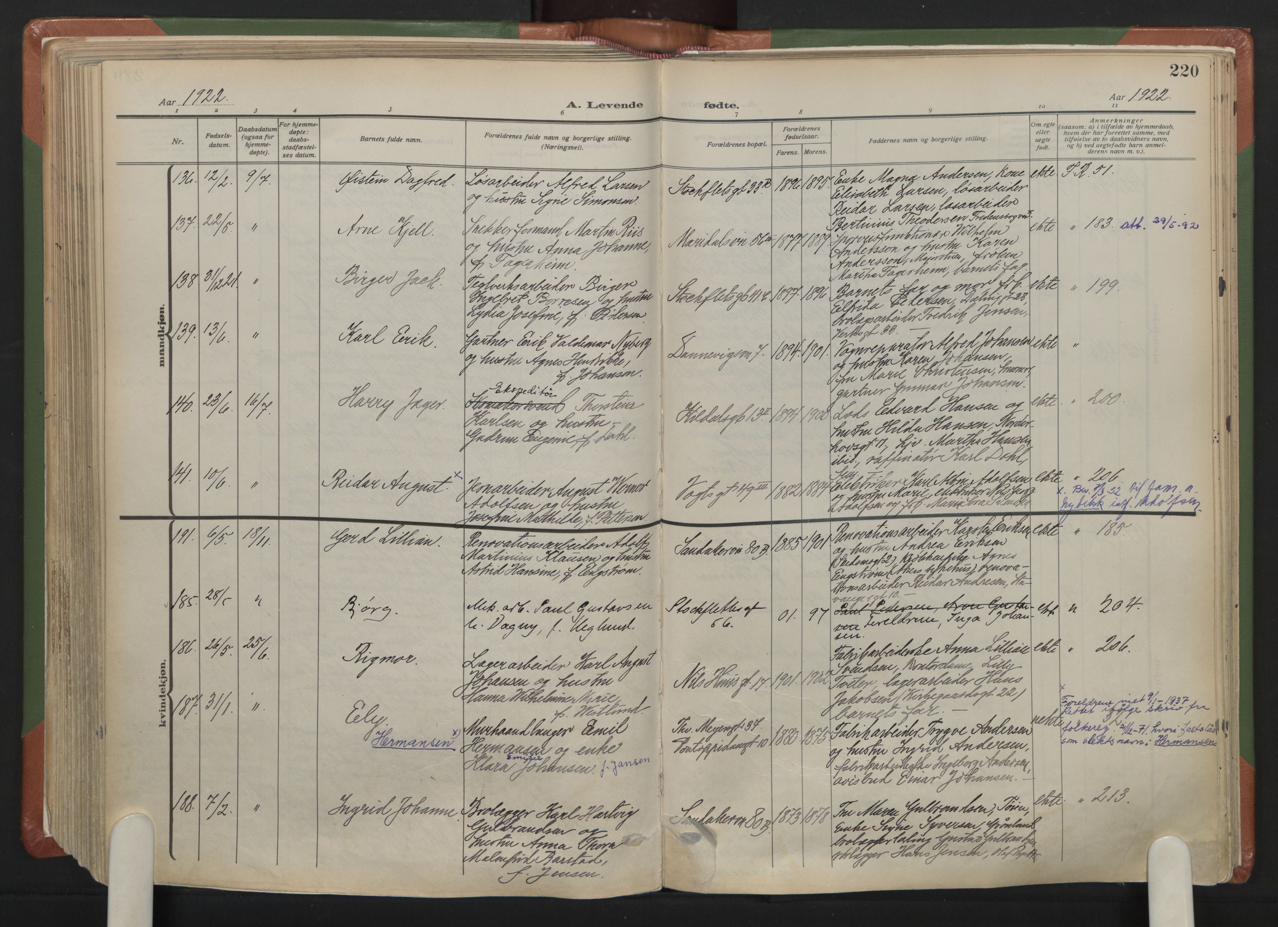 Sagene prestekontor Kirkebøker, AV/SAO-A-10796/F/L0010: Ministerialbok nr. 10, 1915-1925, s. 220