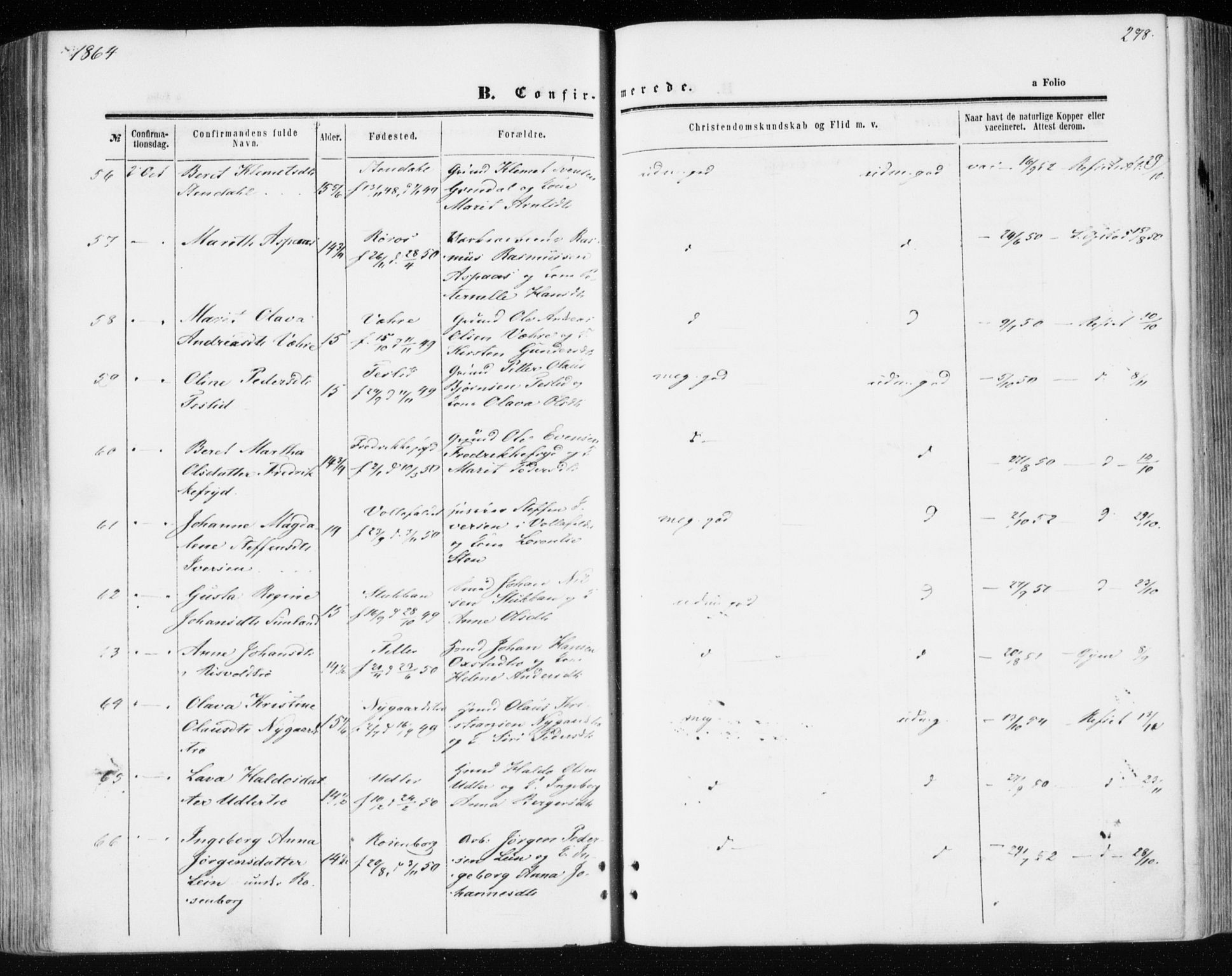 Ministerialprotokoller, klokkerbøker og fødselsregistre - Sør-Trøndelag, SAT/A-1456/606/L0292: Ministerialbok nr. 606A07, 1856-1865, s. 278