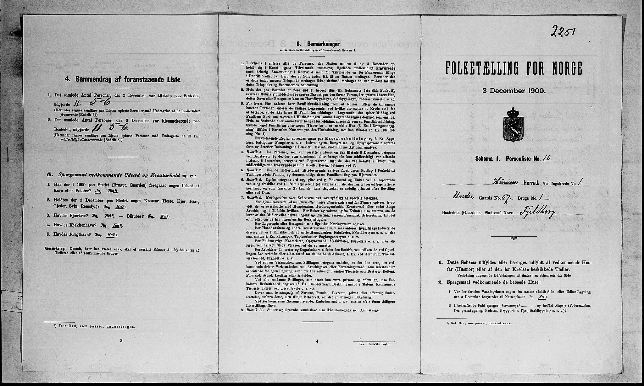 RA, Folketelling 1900 for 0628 Hurum herred, 1900, s. 96