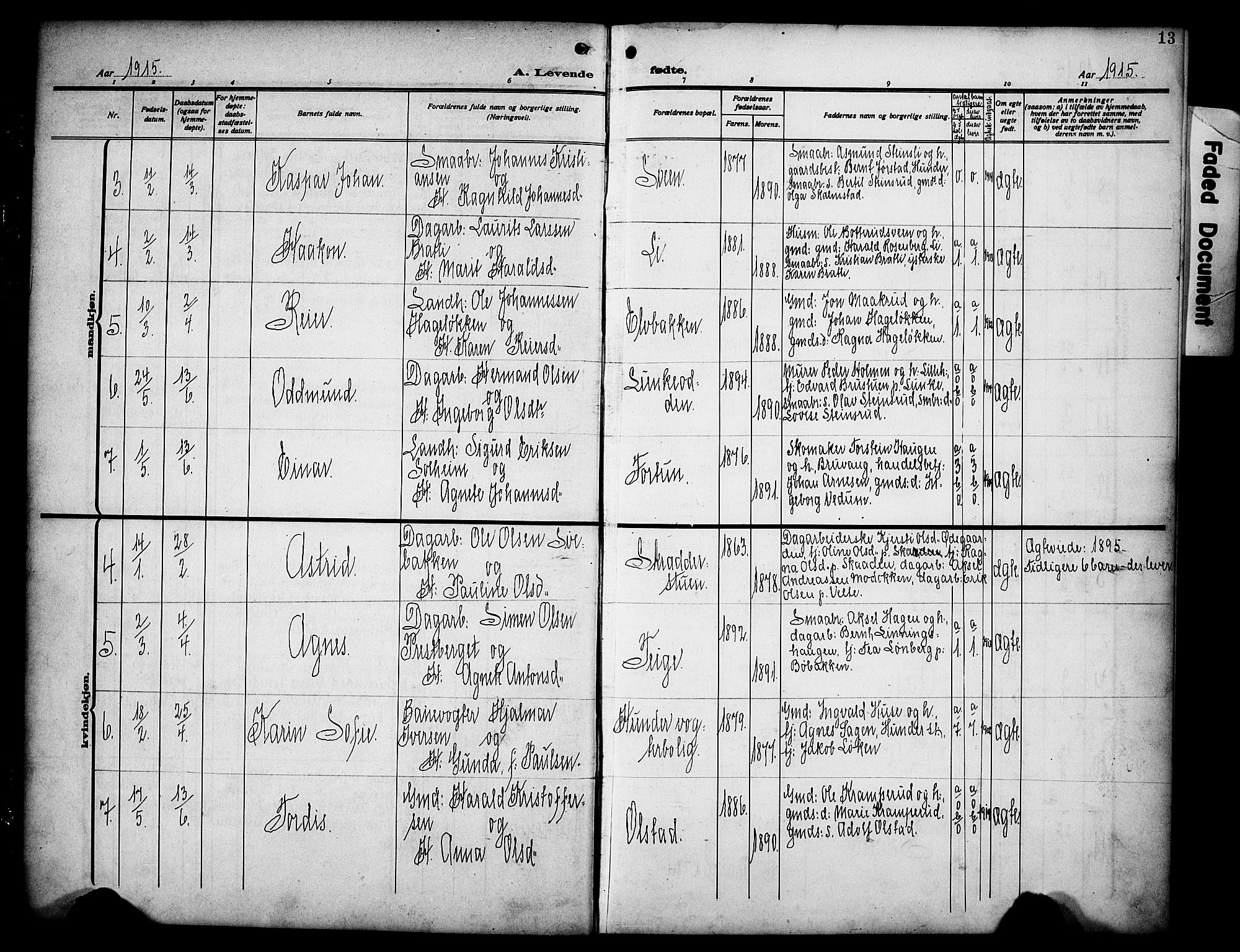 Øyer prestekontor, AV/SAH-PREST-084/H/Ha/Hab/L0007: Klokkerbok nr. 7, 1913-1928, s. 13