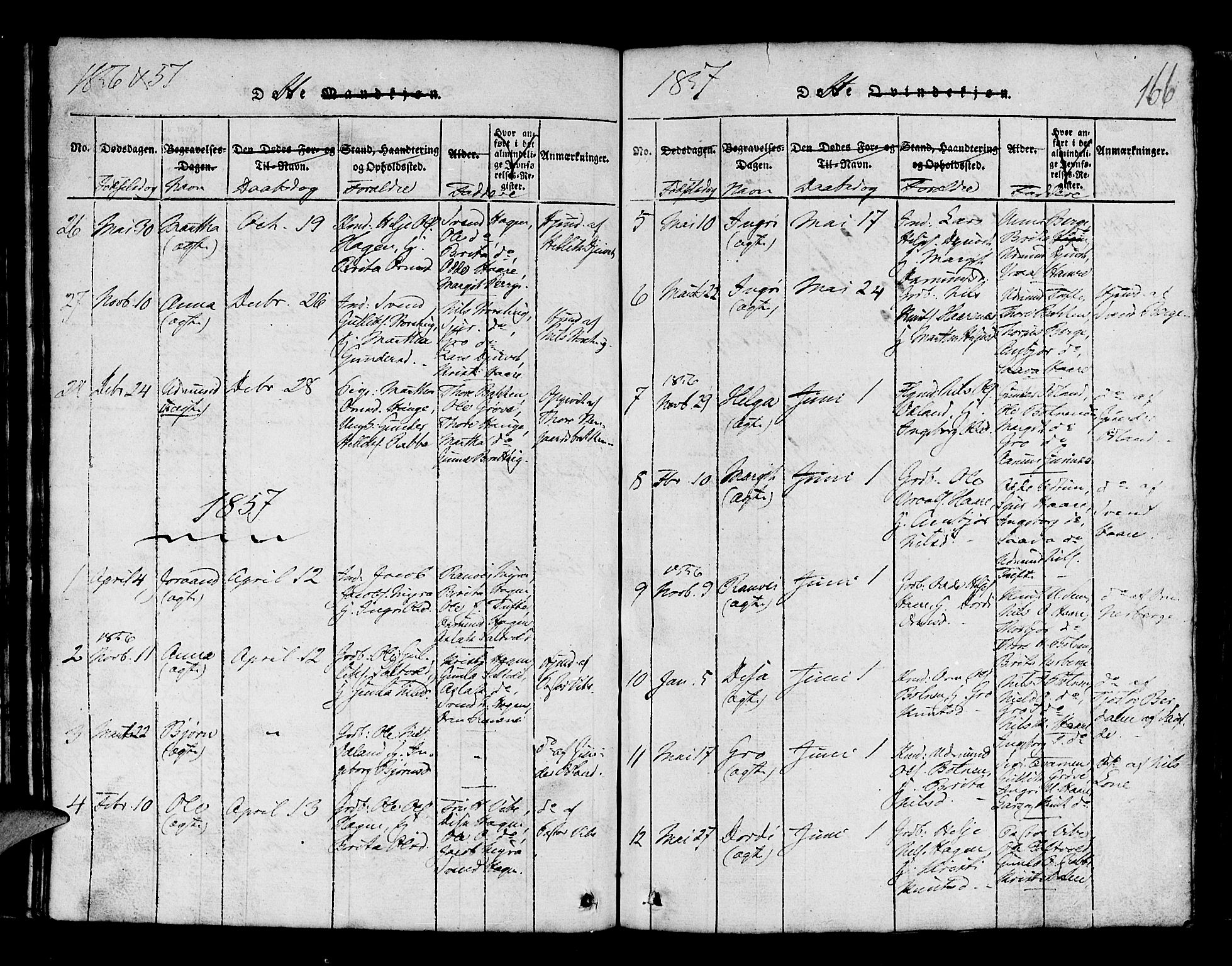 Røldal sokneprestembete, AV/SAB-A-100247: Klokkerbok nr. A 1, 1817-1860, s. 166
