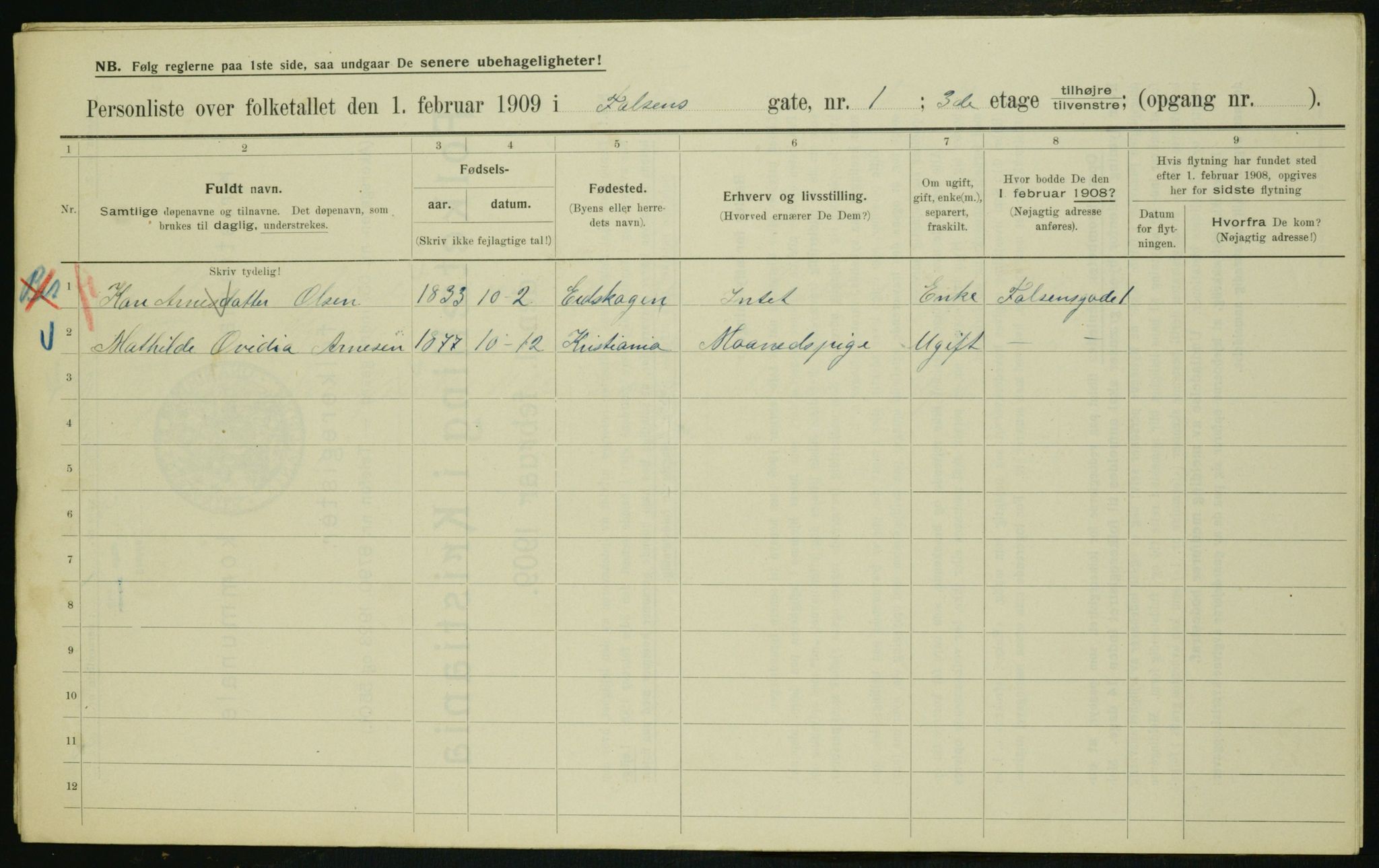 OBA, Kommunal folketelling 1.2.1909 for Kristiania kjøpstad, 1909, s. 20983