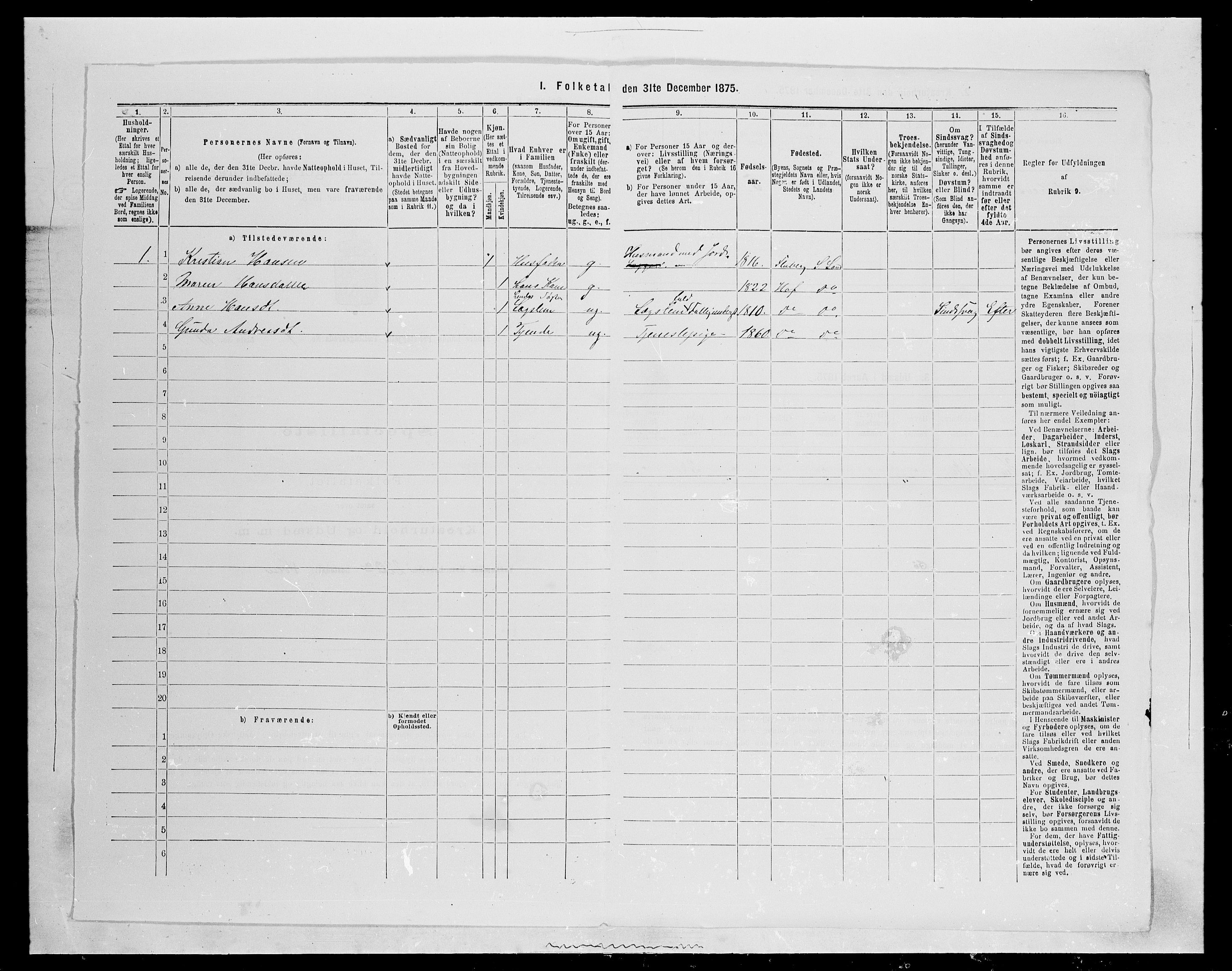 SAH, Folketelling 1875 for 0536P Søndre Land prestegjeld, 1875, s. 105