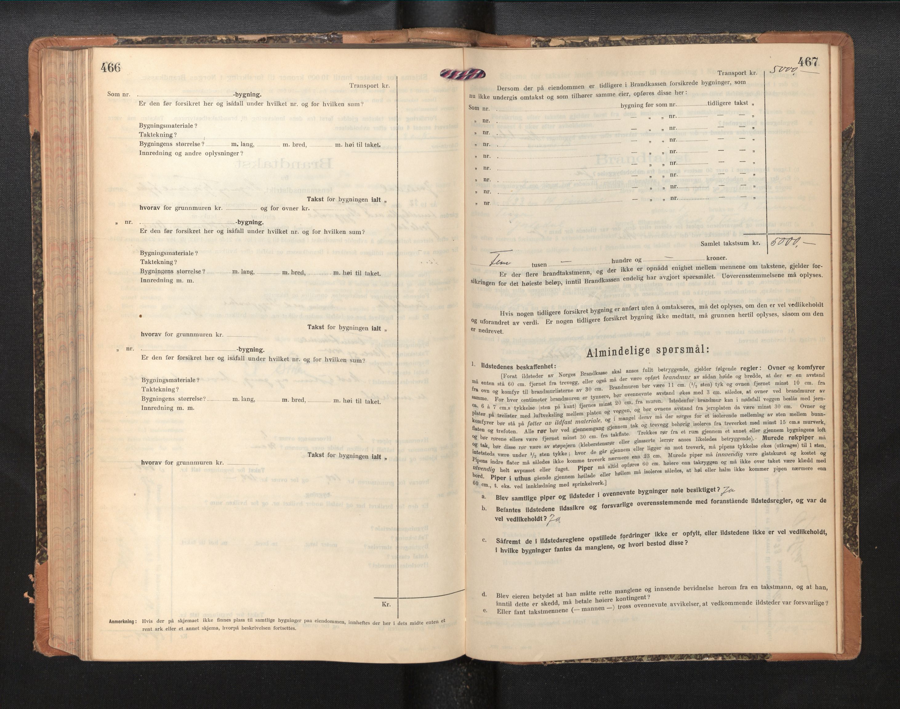 Lensmannen i Jostedal, AV/SAB-A-28601/0012/L0005: Branntakstprotokoll, skjematakst, 1921-1935, s. 466-467