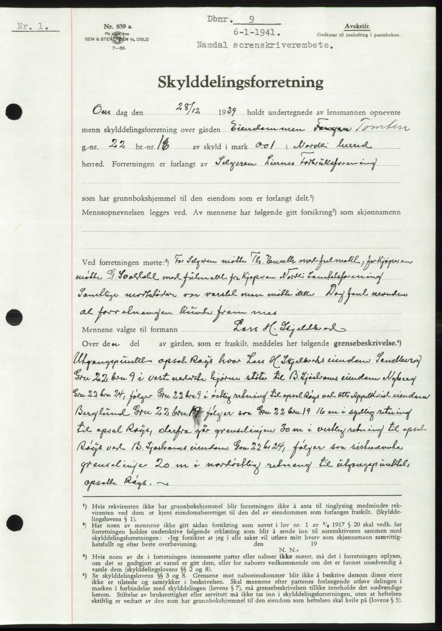 Namdal sorenskriveri, SAT/A-4133/1/2/2C: Pantebok nr. -, 1940-1941, Tingl.dato: 06.01.1941
