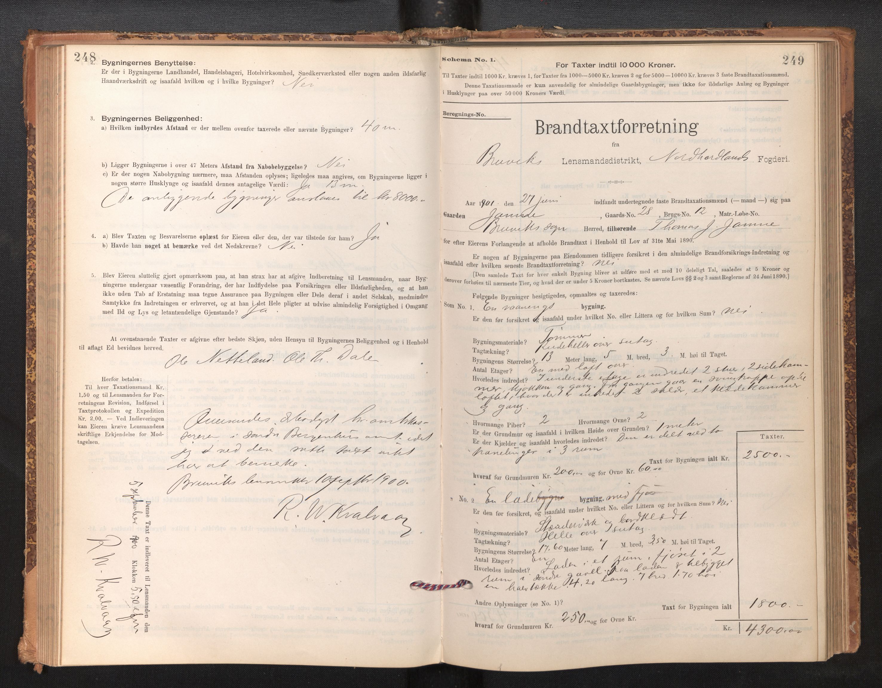 Lensmannen i Bruvik, SAB/A-31301/0012/L0006: Branntakstprotokoll, skjematakst, 1894-1906, s. 248-249