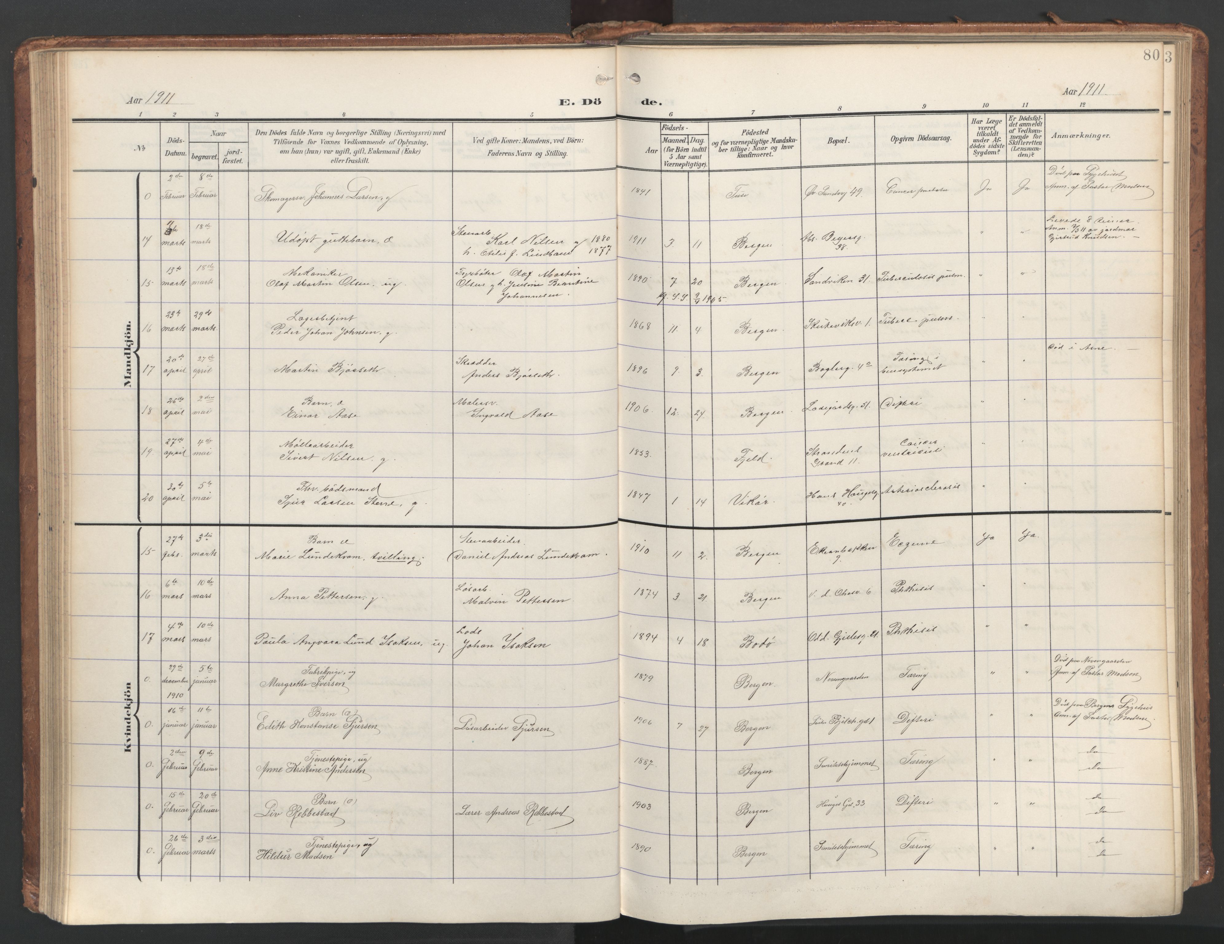 Sandviken Sokneprestembete, AV/SAB-A-77601/H/Ha/L0019: Ministerialbok nr. E 2, 1905-1933, s. 80