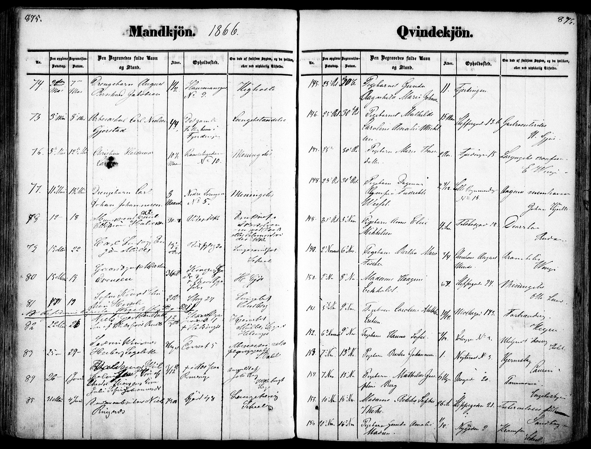 Oslo domkirke Kirkebøker, SAO/A-10752/F/Fa/L0025: Ministerialbok nr. 25, 1847-1867, s. 875-876