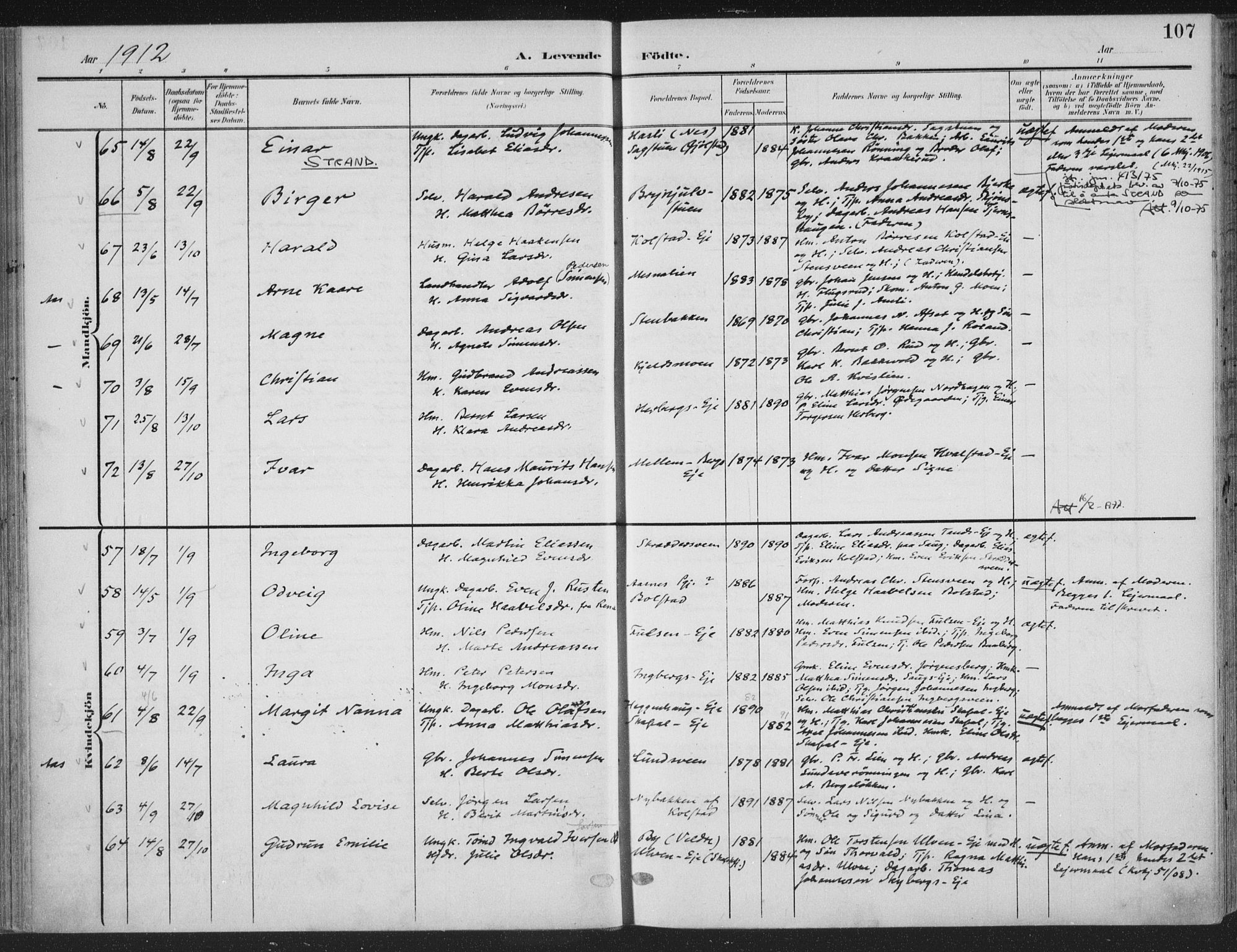 Ringsaker prestekontor, AV/SAH-PREST-014/K/Ka/L0018: Ministerialbok nr. 18, 1903-1912, s. 107
