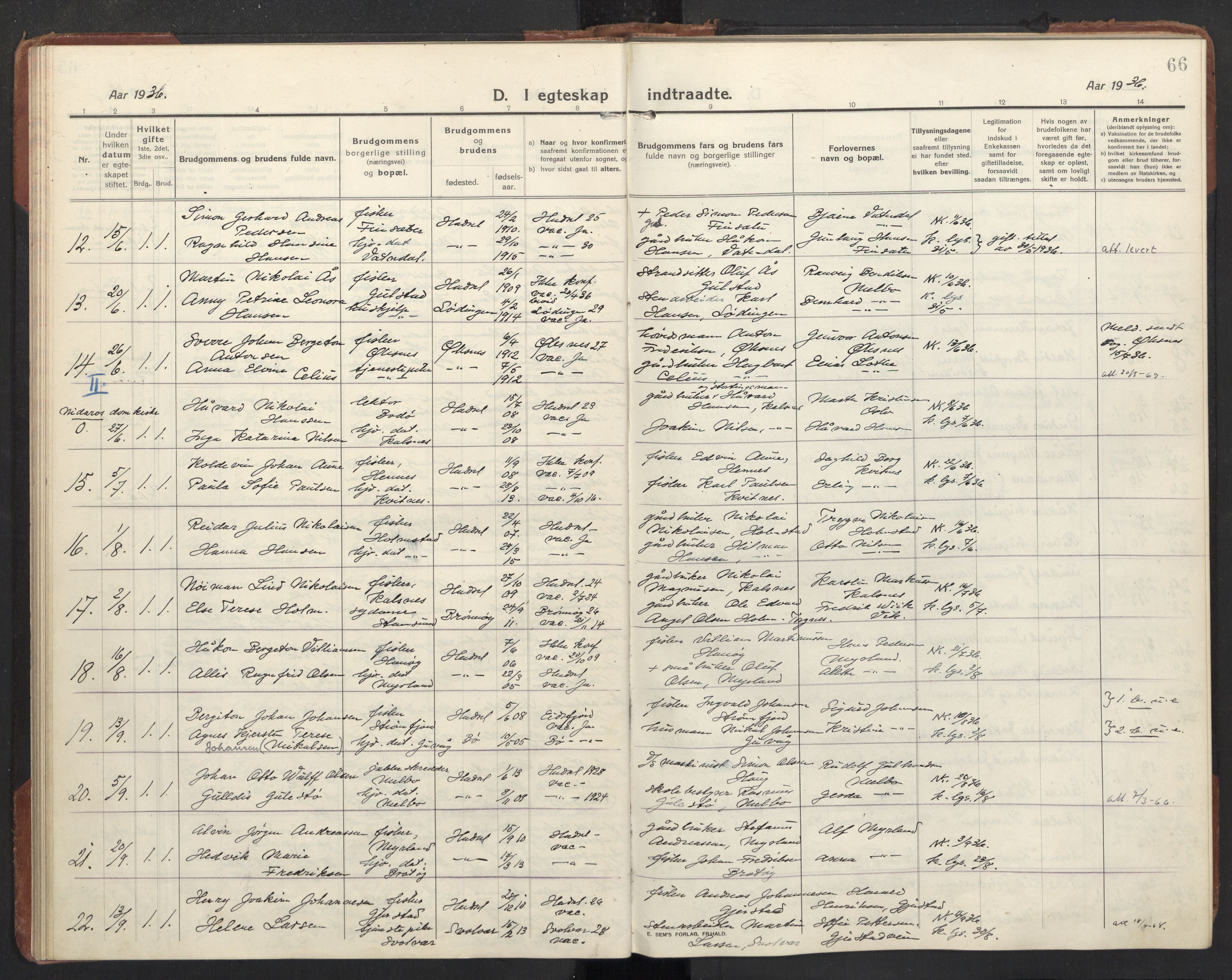 Ministerialprotokoller, klokkerbøker og fødselsregistre - Nordland, AV/SAT-A-1459/888/L1269: Klokkerbok nr. 888C11, 1913-1937, s. 66