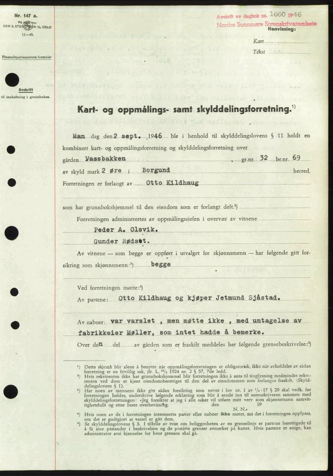 Nordre Sunnmøre sorenskriveri, SAT/A-0006/1/2/2C/2Ca: Pantebok nr. A22, 1946-1946, Dagboknr: 1660/1946