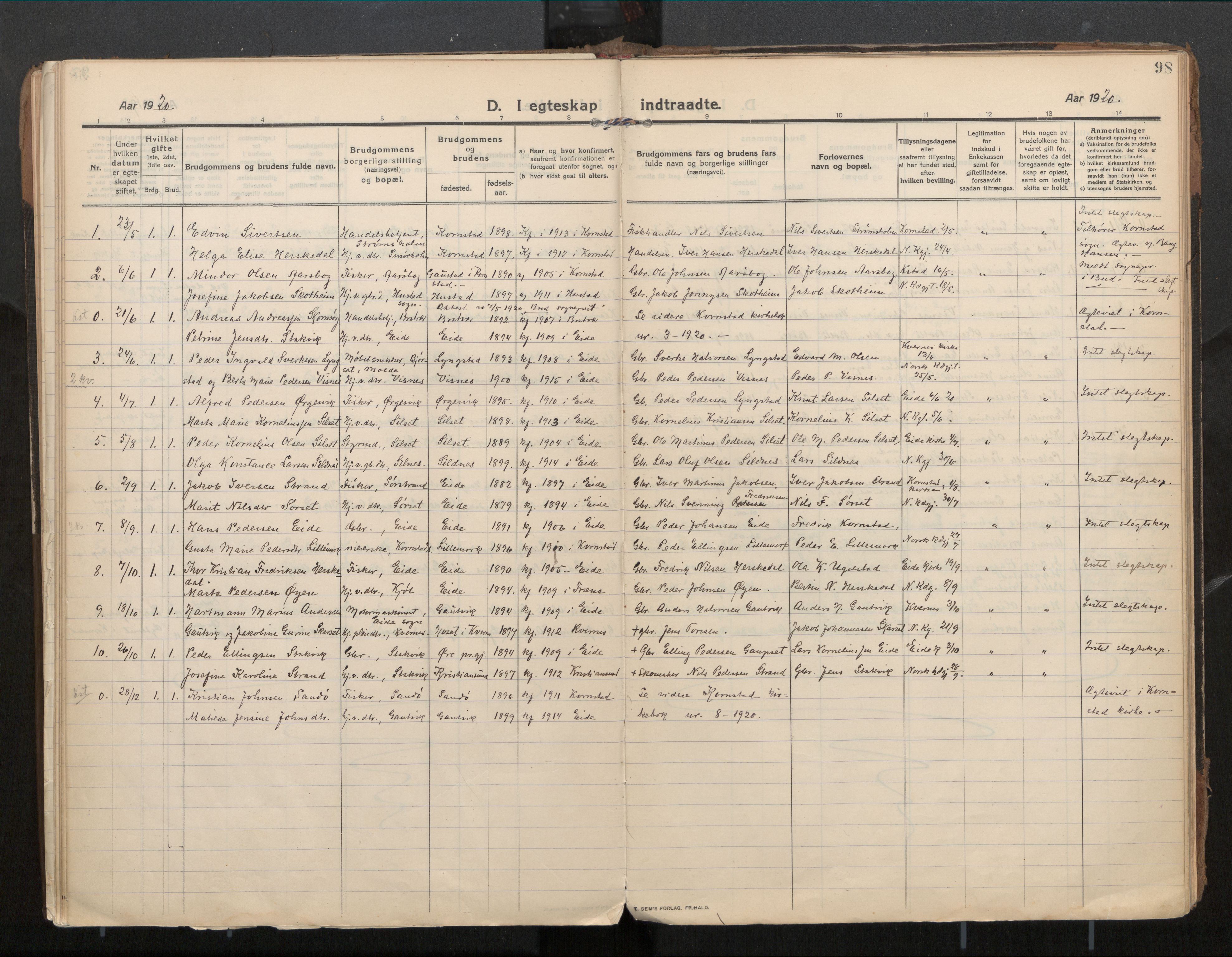 Ministerialprotokoller, klokkerbøker og fødselsregistre - Møre og Romsdal, AV/SAT-A-1454/571/L0836b: Ministerialbok nr. 571A03, 1911-1926, s. 98