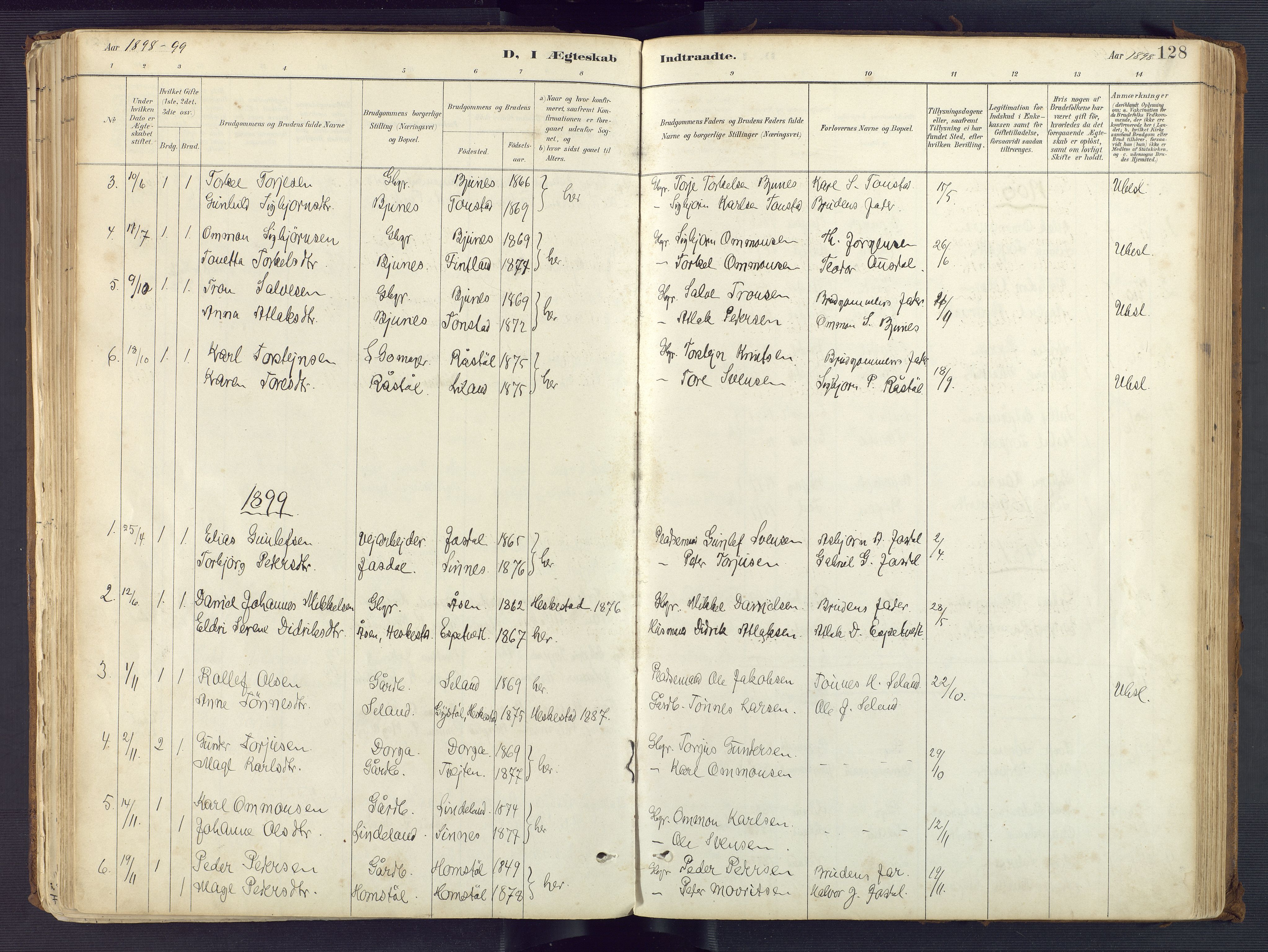 Sirdal sokneprestkontor, AV/SAK-1111-0036/F/Fa/Fab/L0004: Ministerialbok nr. A 4, 1887-1919, s. 128