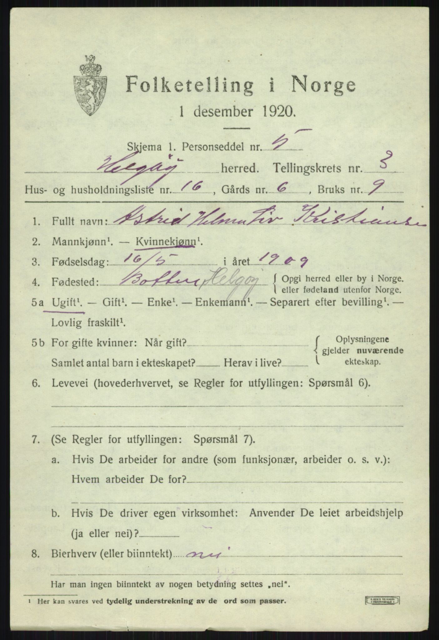 SATØ, Folketelling 1920 for 1935 Helgøy herred, 1920, s. 1593