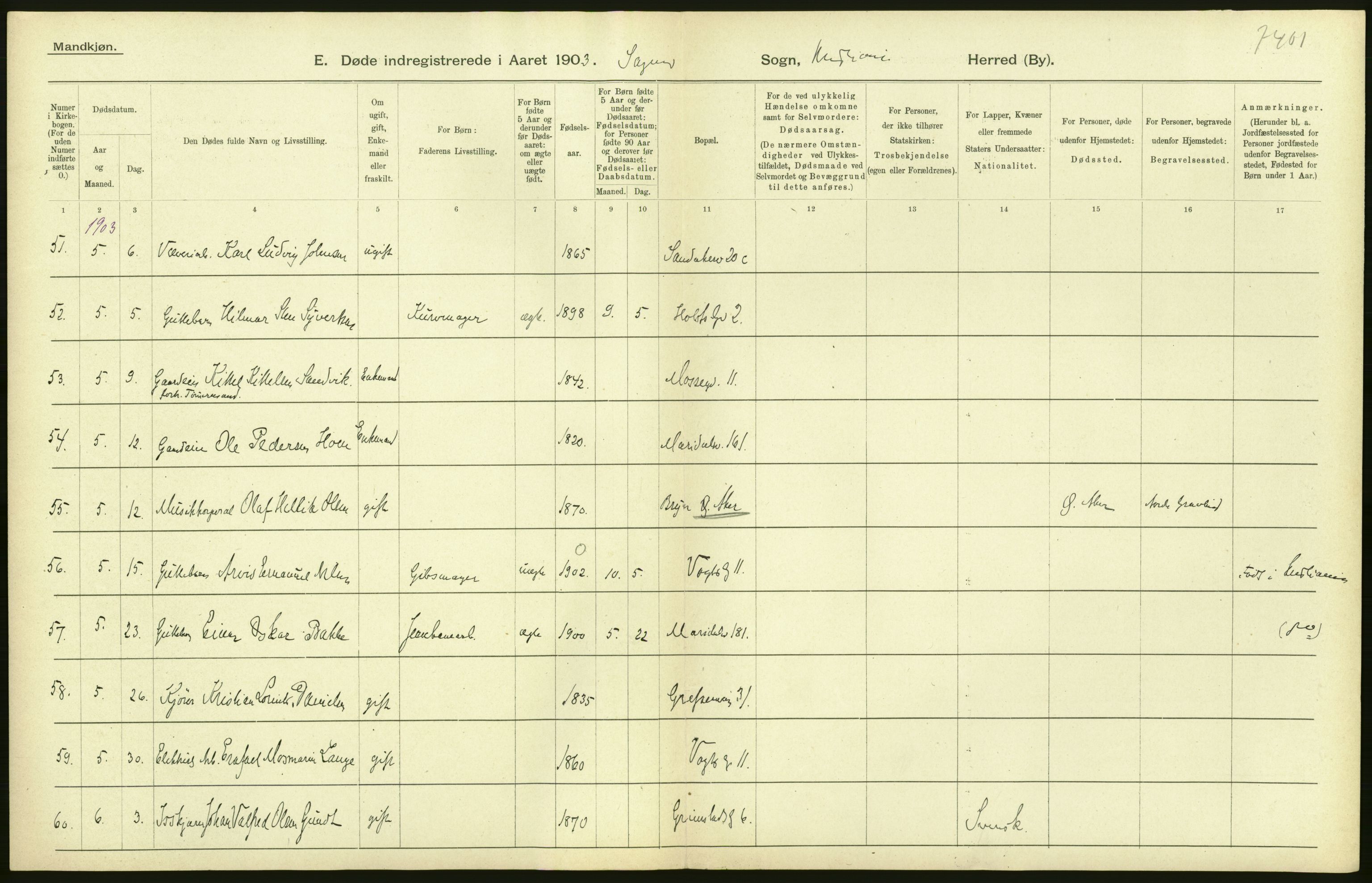 Statistisk sentralbyrå, Sosiodemografiske emner, Befolkning, AV/RA-S-2228/D/Df/Dfa/Dfaa/L0004: Kristiania: Gifte, døde, 1903, s. 88