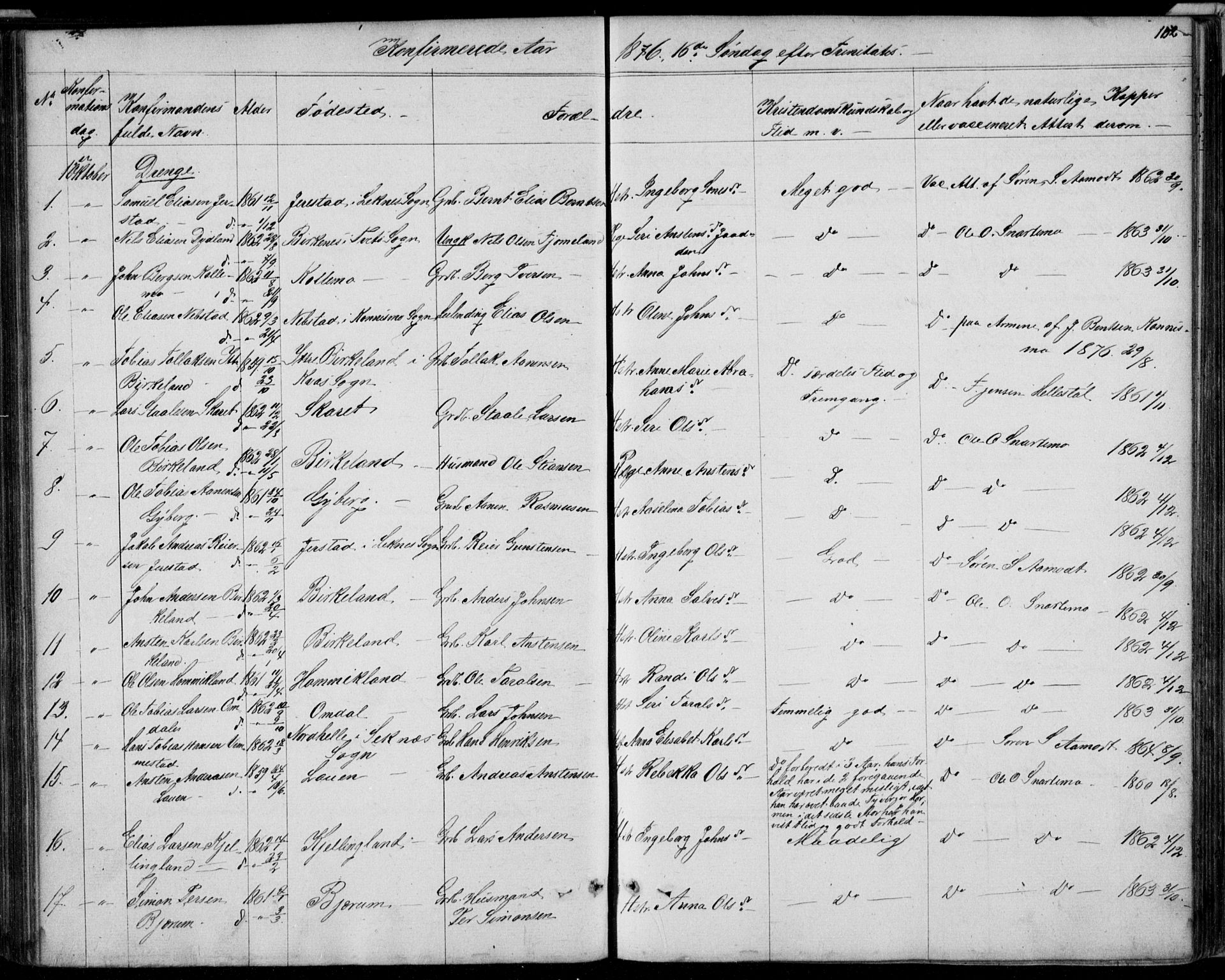 Hægebostad sokneprestkontor, AV/SAK-1111-0024/F/Fb/Fba/L0002: Klokkerbok nr. B 2, 1851-1882, s. 152