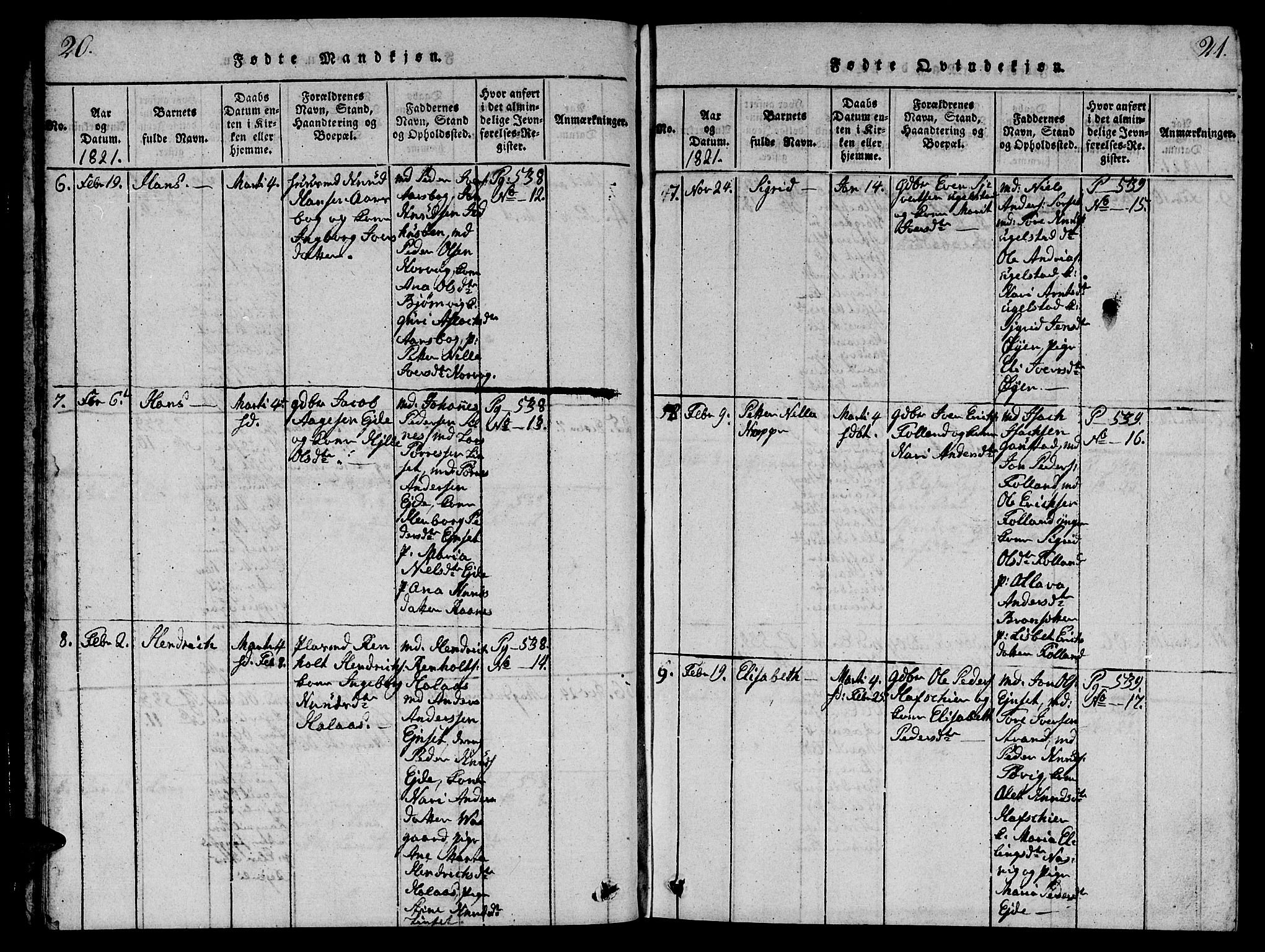 Ministerialprotokoller, klokkerbøker og fødselsregistre - Møre og Romsdal, AV/SAT-A-1454/570/L0831: Ministerialbok nr. 570A05, 1819-1829, s. 20-21