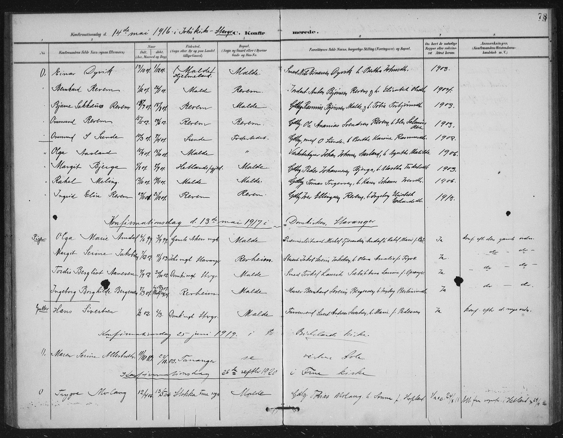 Håland sokneprestkontor, AV/SAST-A-101802/002/B/L0001: Ministerialbok nr. A 13, 1901-1923, s. 78