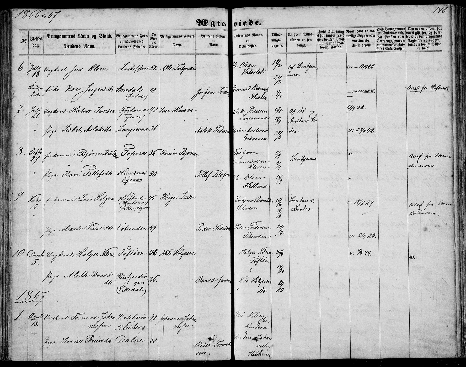 Nedstrand sokneprestkontor, AV/SAST-A-101841/01/IV: Ministerialbok nr. A 9, 1861-1876, s. 148