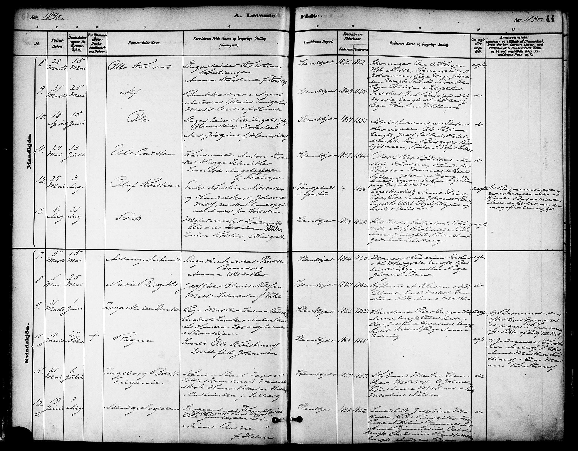 Ministerialprotokoller, klokkerbøker og fødselsregistre - Nord-Trøndelag, SAT/A-1458/739/L0371: Ministerialbok nr. 739A03, 1881-1895, s. 44