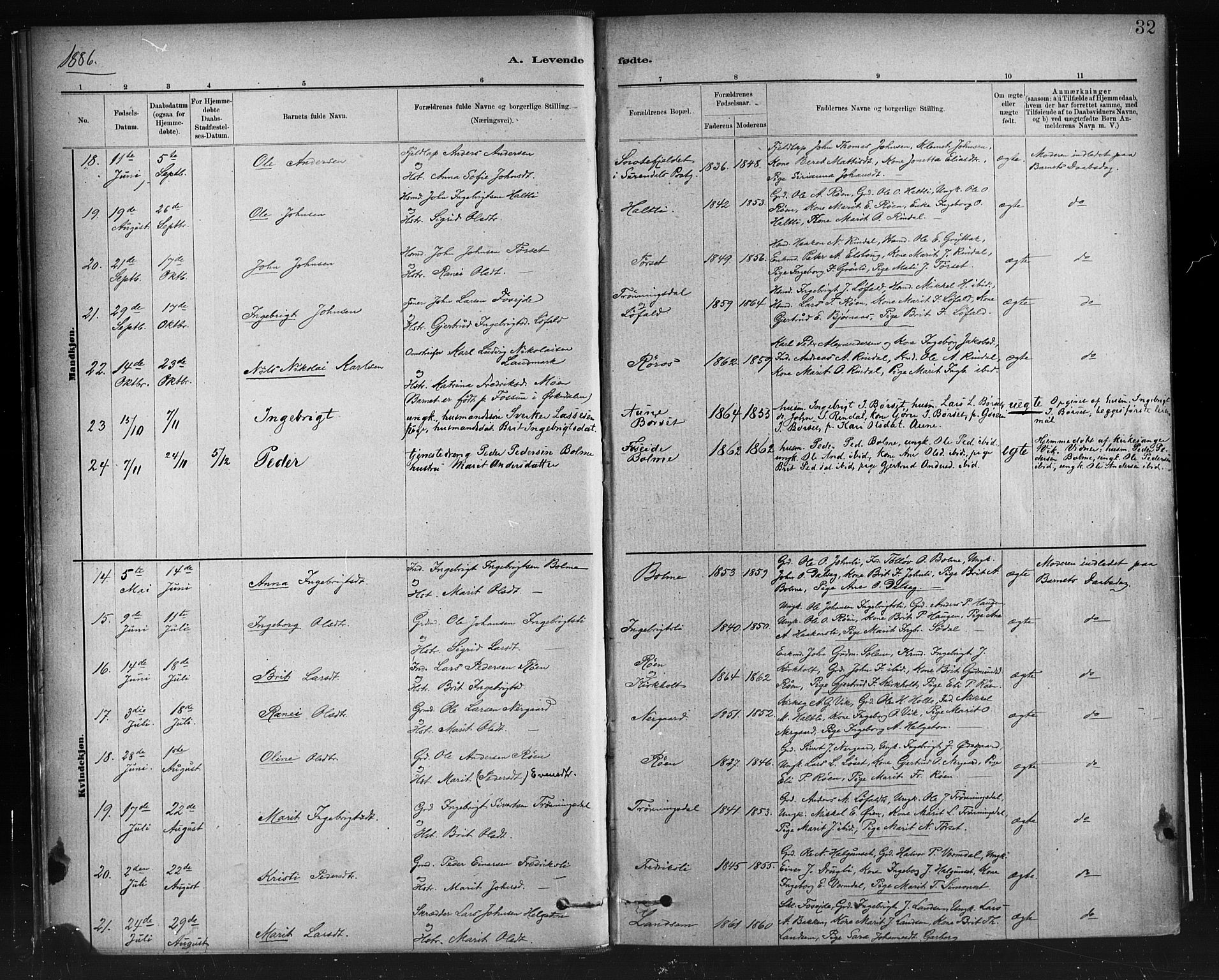 Ministerialprotokoller, klokkerbøker og fødselsregistre - Møre og Romsdal, SAT/A-1454/598/L1069: Ministerialbok nr. 598A03, 1882-1895, s. 32