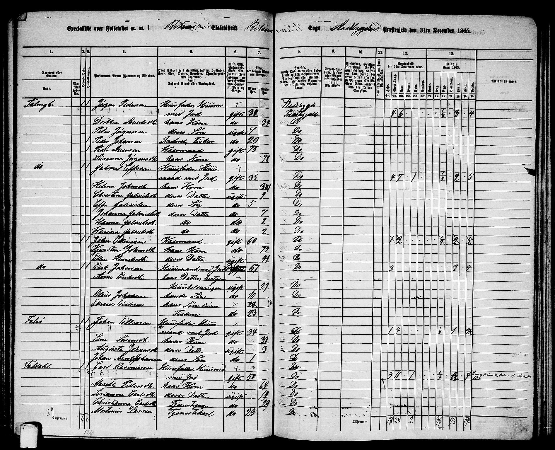 RA, Folketelling 1865 for 1625P Stadsbygd prestegjeld, 1865, s. 122