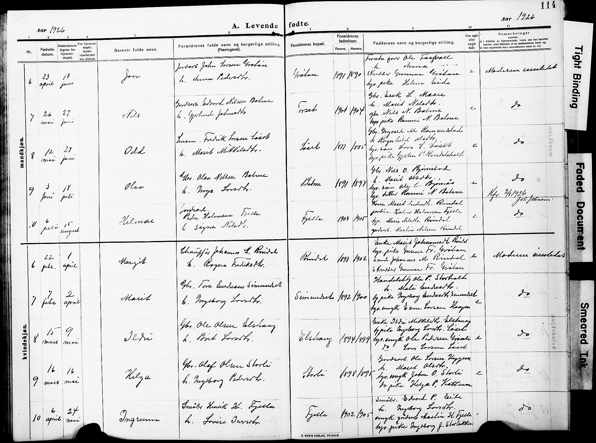 Ministerialprotokoller, klokkerbøker og fødselsregistre - Møre og Romsdal, AV/SAT-A-1454/598/L1079: Klokkerbok nr. 598C04, 1909-1927, s. 114