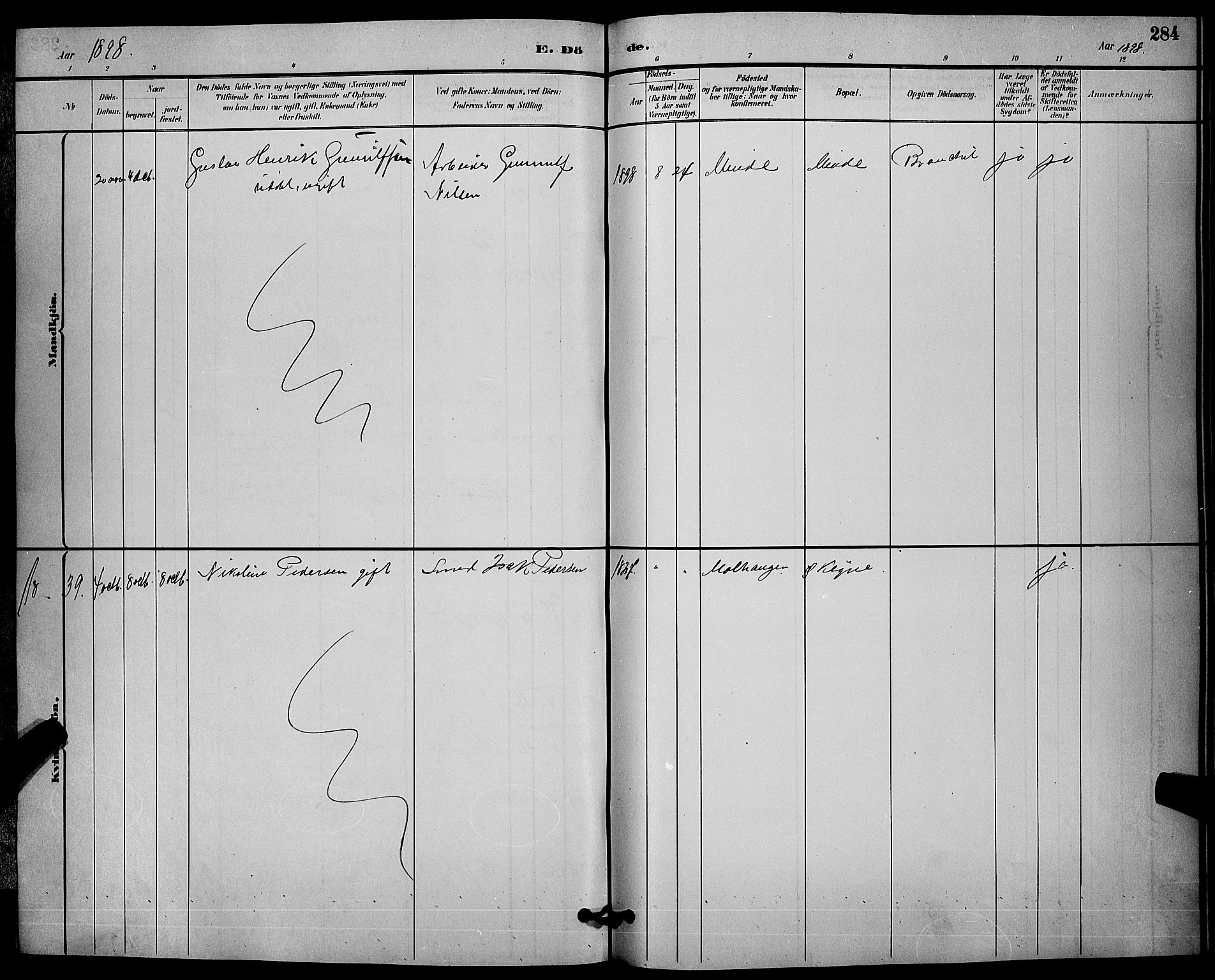 Solum kirkebøker, AV/SAKO-A-306/G/Ga/L0007: Klokkerbok nr. I 7, 1884-1898, s. 284