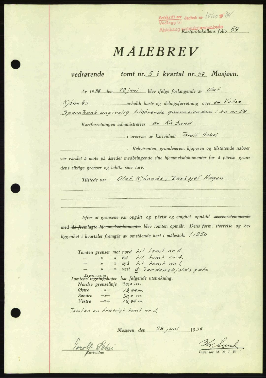 Alstahaug sorenskriveri, SAT/A-1009: Pantebok nr. A3, 1937-1938, Dagboknr: 1060/1938