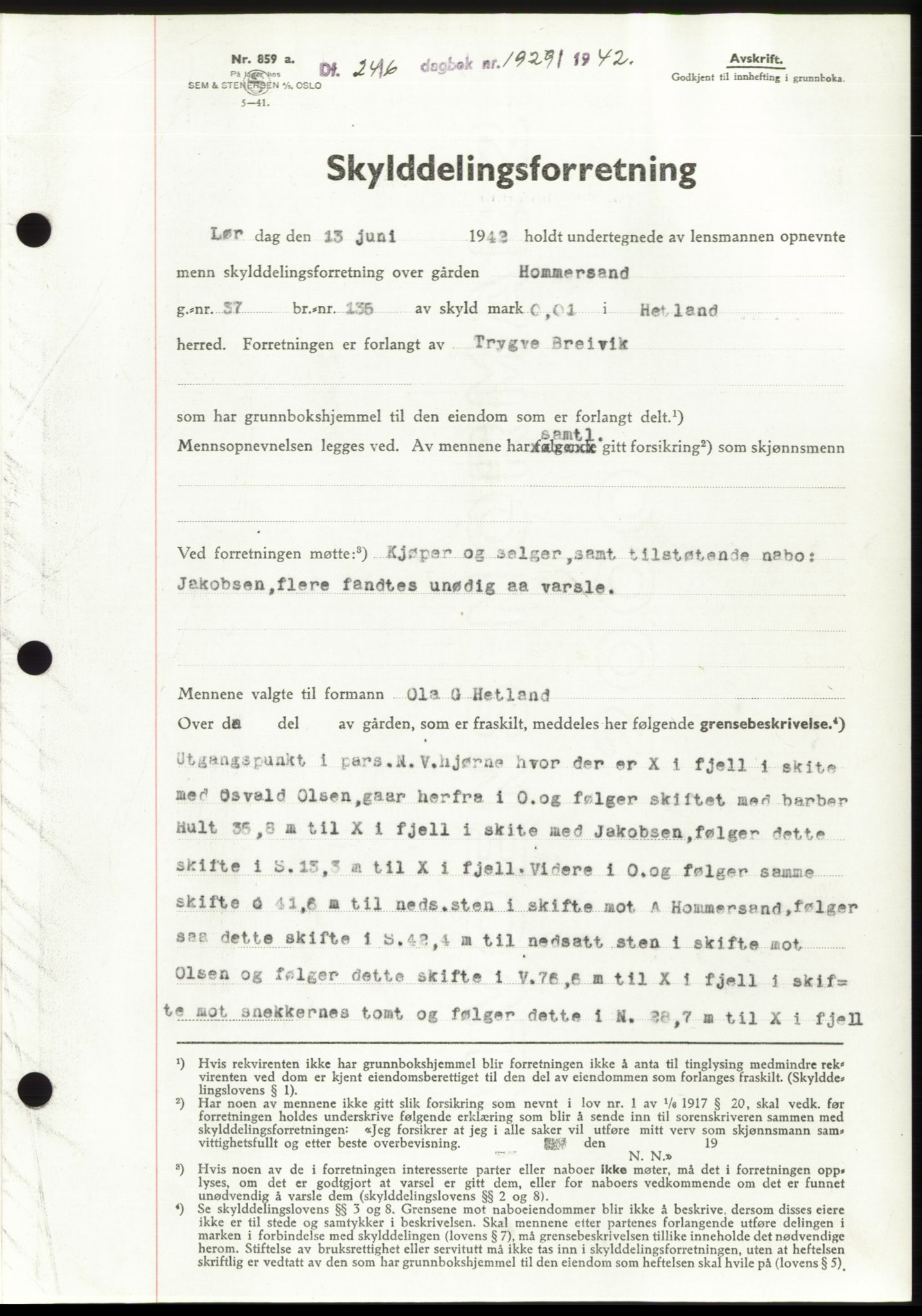 Jæren sorenskriveri, SAST/A-100310/03/G/Gba/L0082: Pantebok, 1942-1942, Dagboknr: 1929/1942
