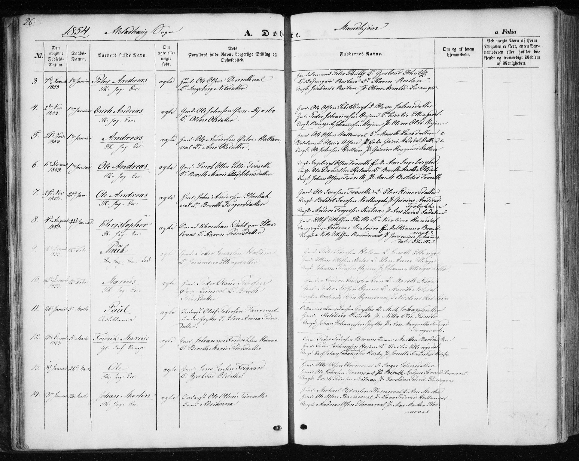 Ministerialprotokoller, klokkerbøker og fødselsregistre - Nord-Trøndelag, AV/SAT-A-1458/717/L0154: Ministerialbok nr. 717A07 /1, 1850-1862, s. 26