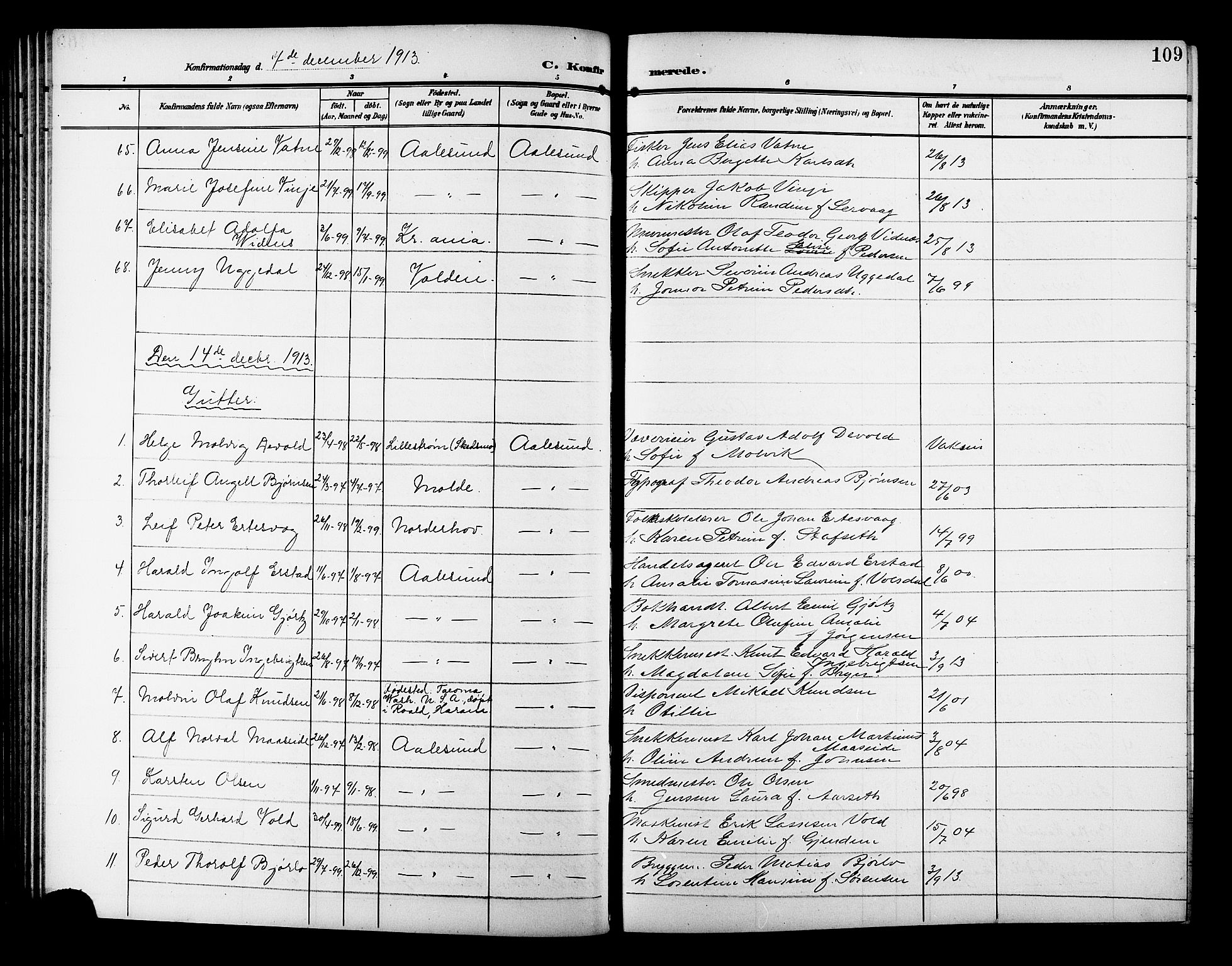 Ministerialprotokoller, klokkerbøker og fødselsregistre - Møre og Romsdal, AV/SAT-A-1454/529/L0470: Klokkerbok nr. 529C07, 1907-1917, s. 109