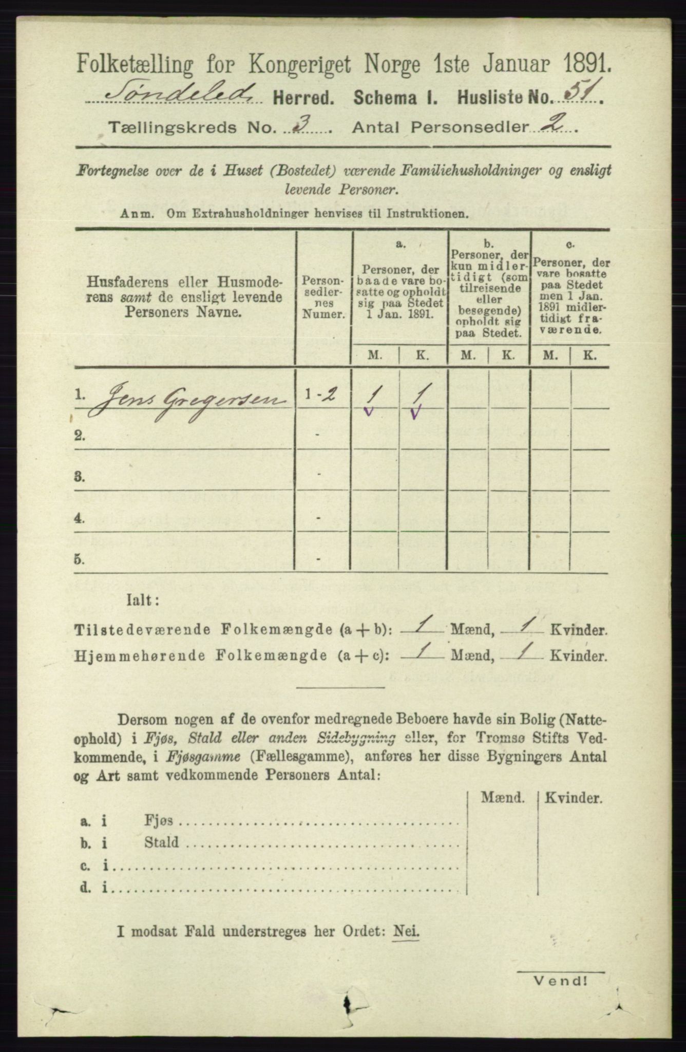 RA, Folketelling 1891 for 0913 Søndeled herred, 1891, s. 596