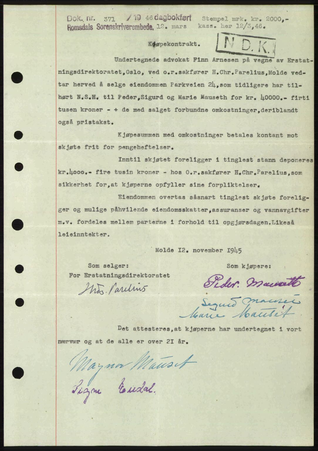 Romsdal sorenskriveri, SAT/A-4149/1/2/2C: Pantebok nr. A19, 1946-1946, Dagboknr: 371/1946