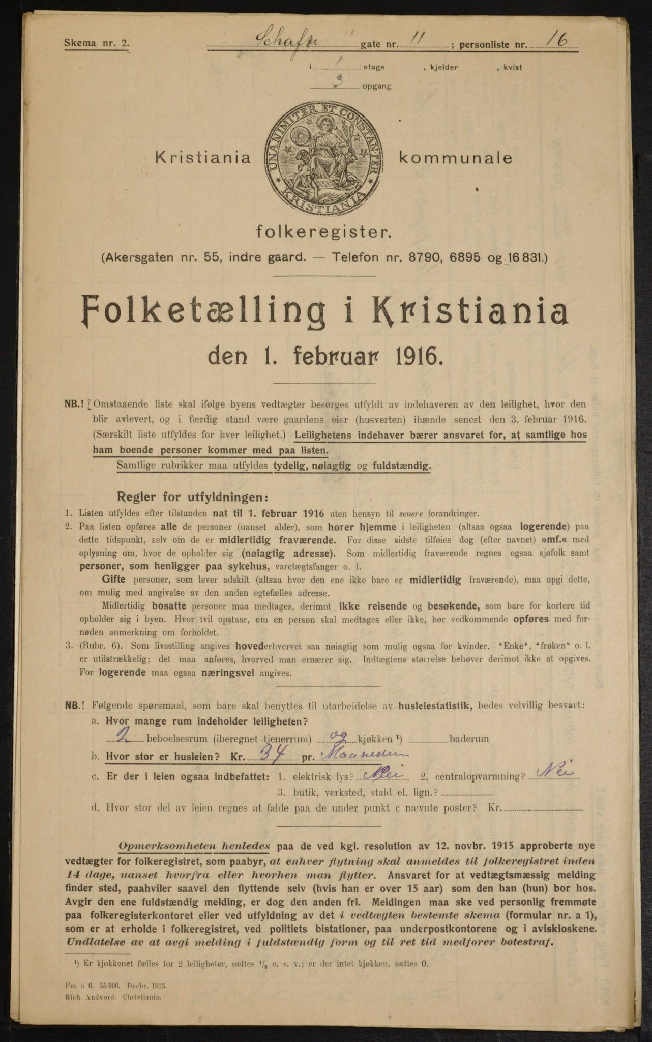 OBA, Kommunal folketelling 1.2.1916 for Kristiania, 1916, s. 91604