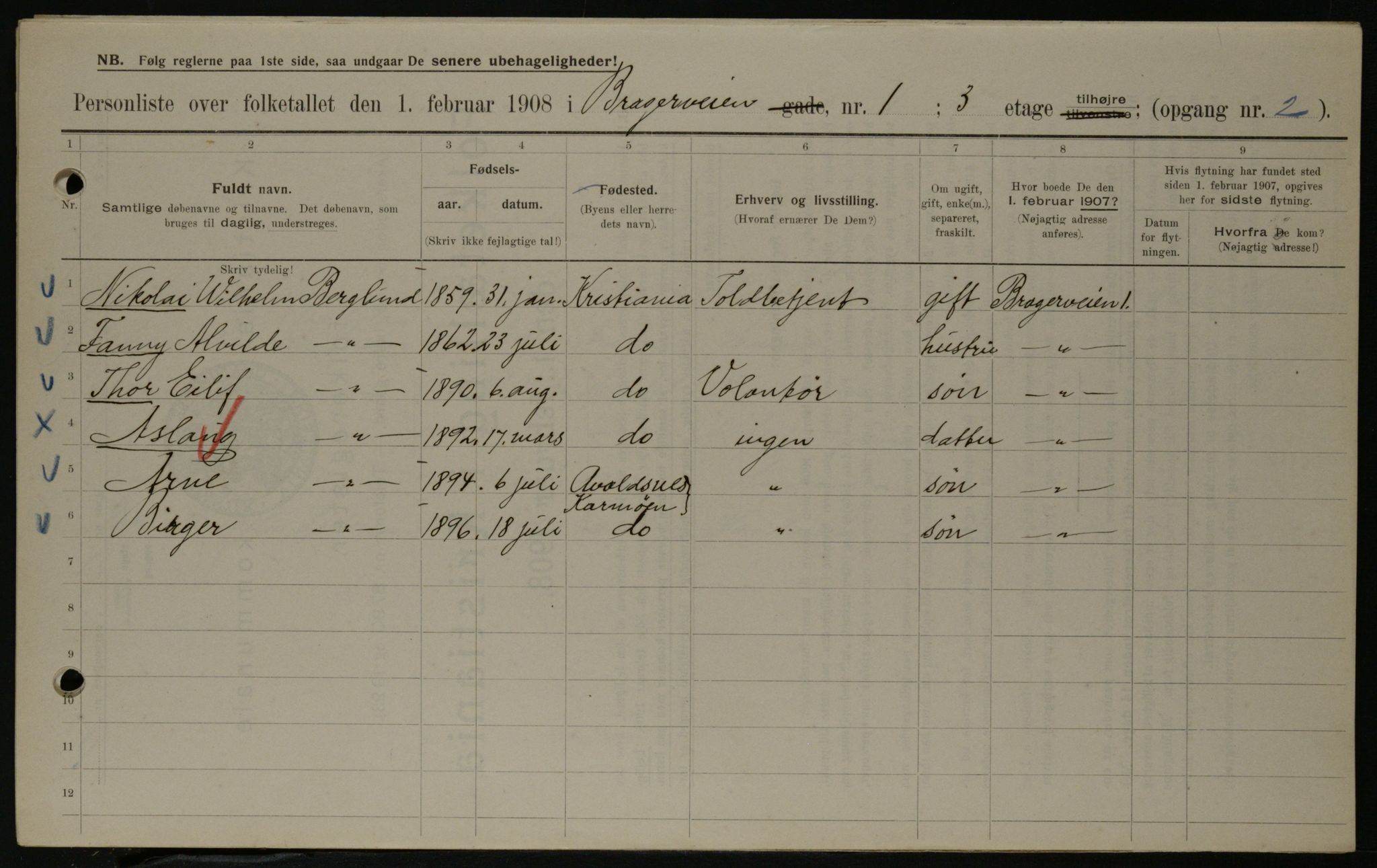 OBA, Kommunal folketelling 1.2.1908 for Kristiania kjøpstad, 1908, s. 7805