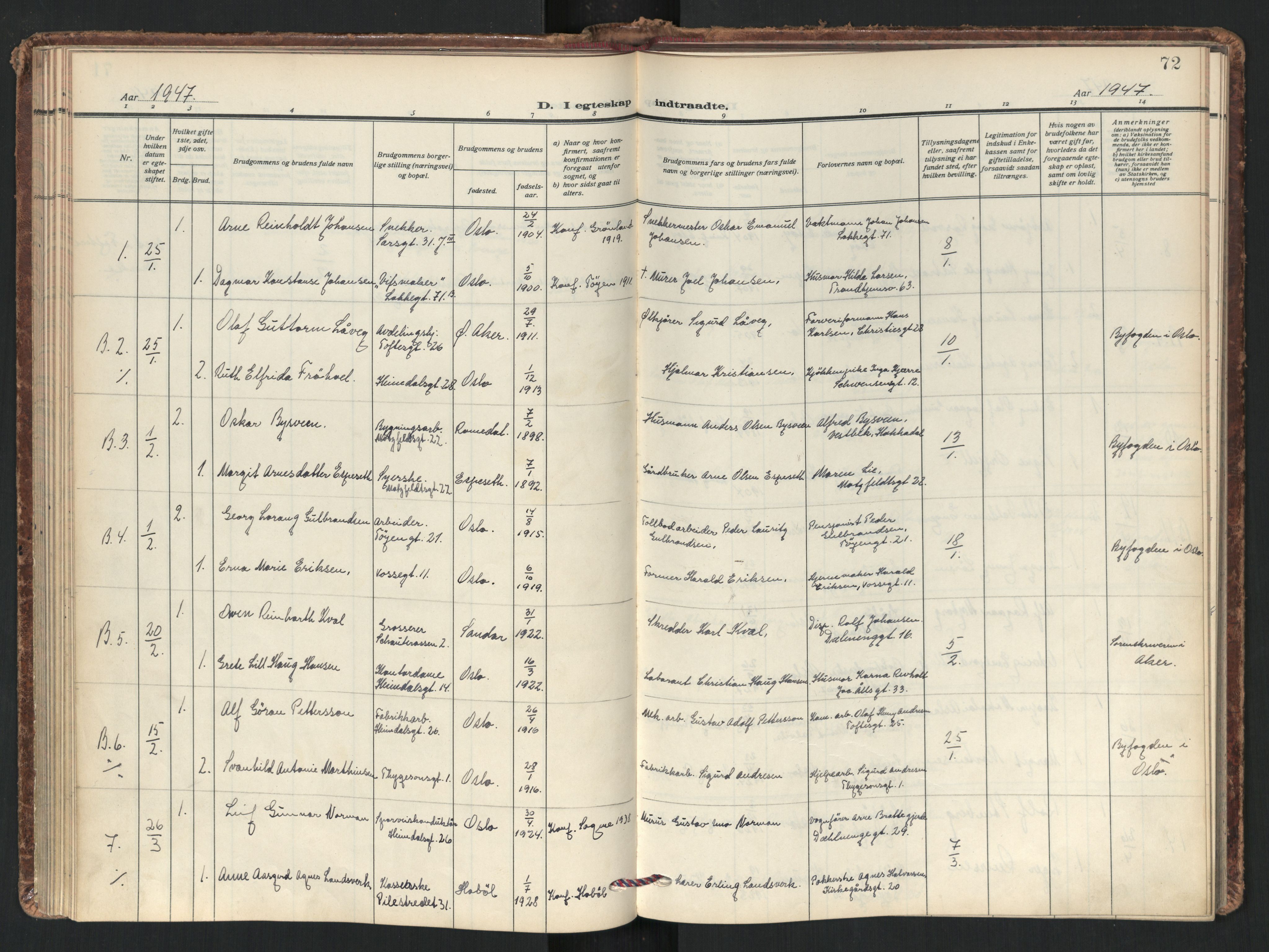 Tøyen prestekontor Kirkebøker, AV/SAO-A-10167a/F/Fa/L0008: Ministerialbok nr. I 8, 1939-1969, s. 72